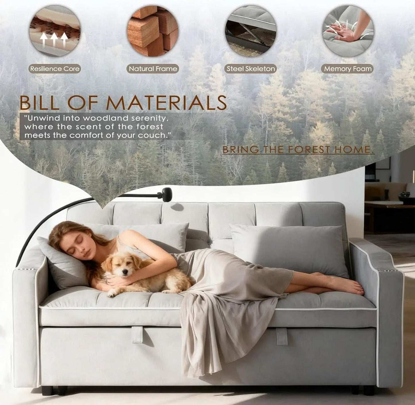 Grey Convertible Sleeper Loveseat Bed With ThreeInOne from PriceLows™