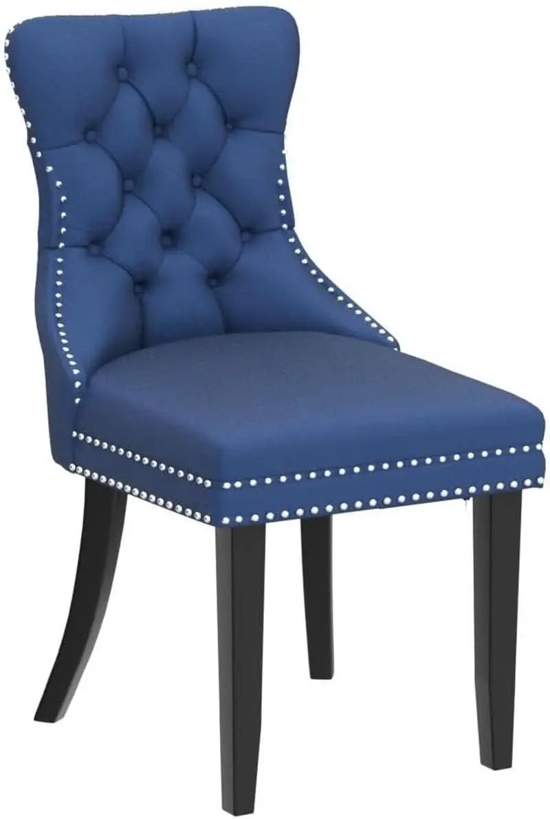 Tufted Velvet Dining Chairs Set of 4 Blue With Nailhead Back from PriceLows™