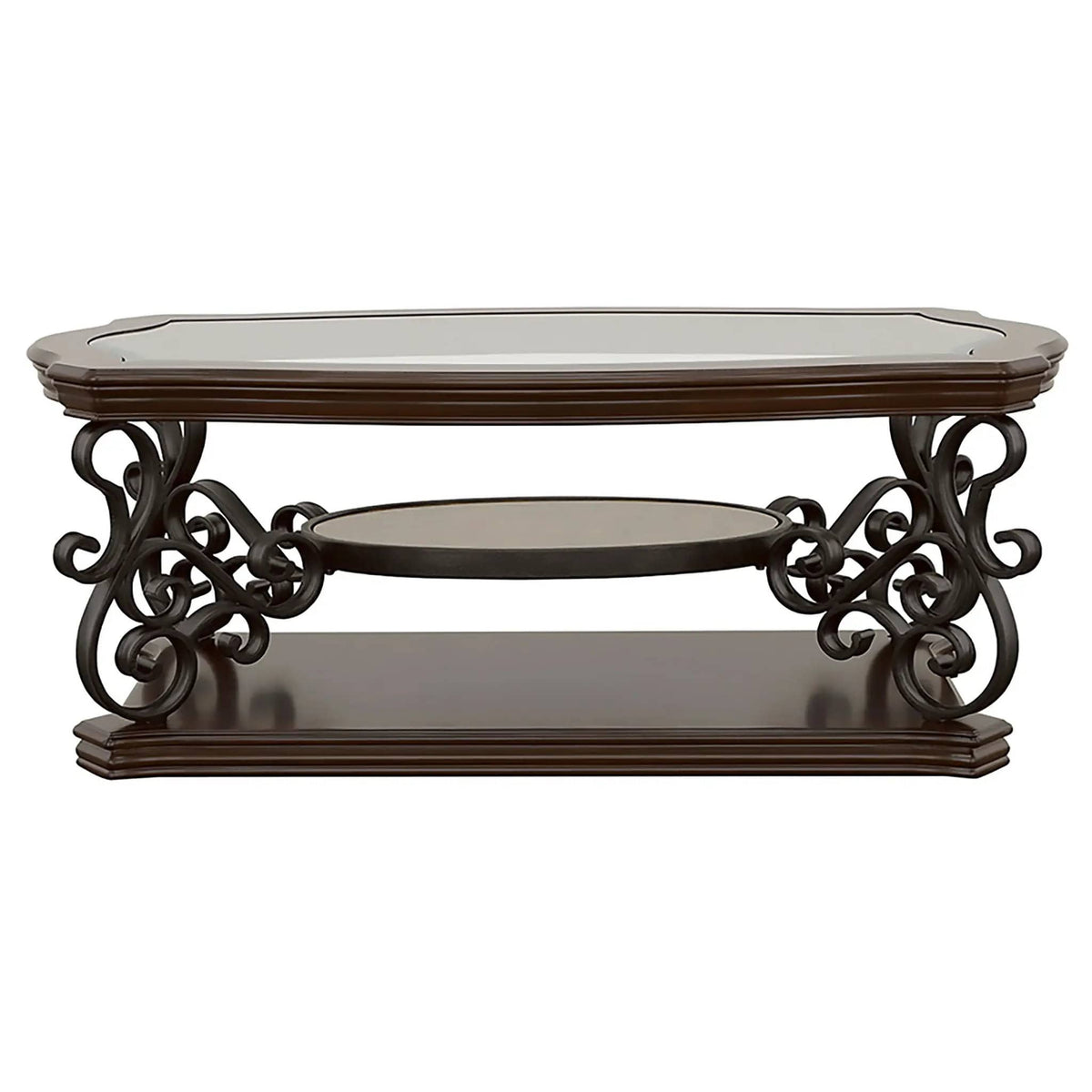 Laney 1-shelf Glass Top Rectangular Coffee Table Deep Merlot | 52.25 x 32.5 x 20.5 in | Engineered Wood & Tempered Glass | Living Room