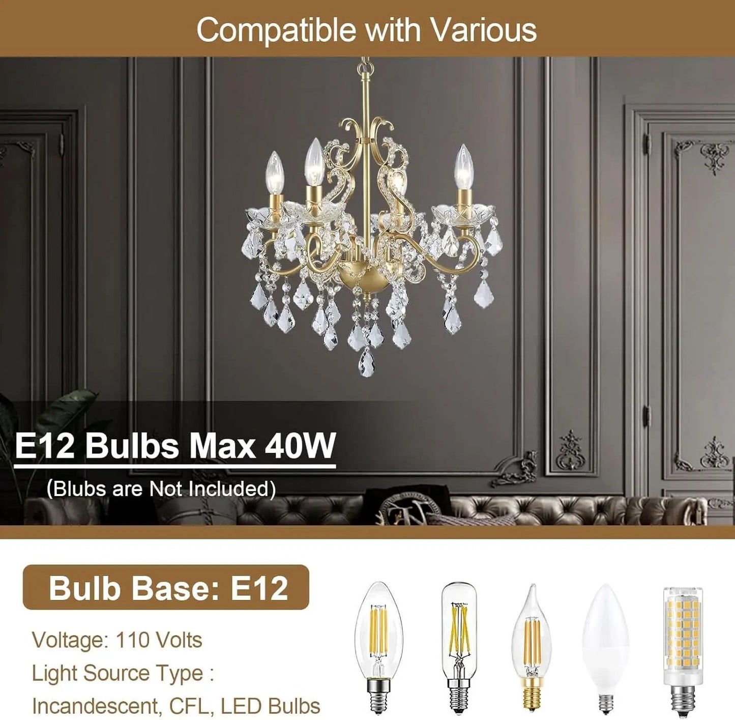 Modern K9 Crystal Chandelier 4 Light Matte Gold Pendant from PriceLows™