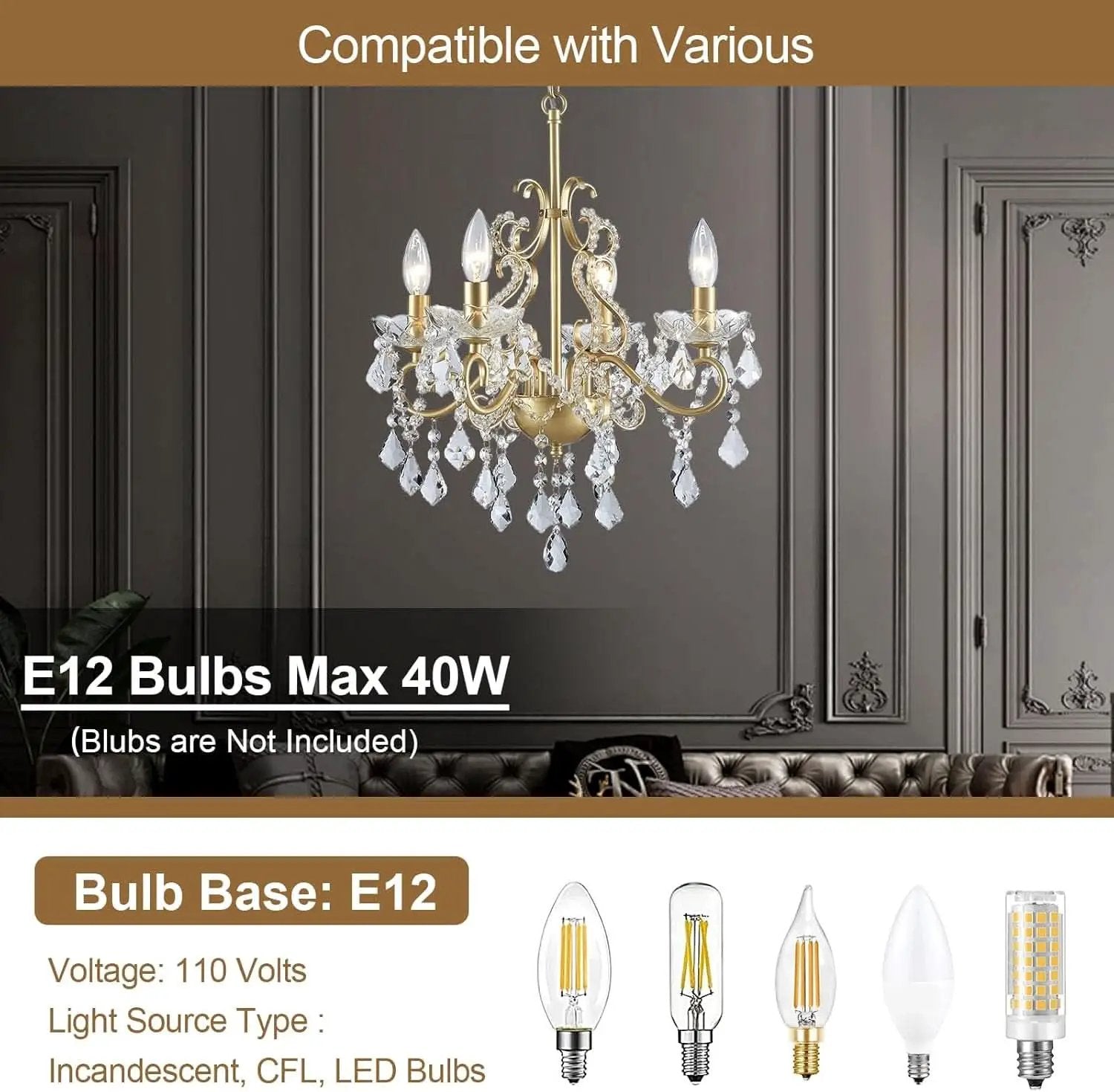 Modern K9 Crystal Chandelier 4 Light Matte Gold Pendant from PriceLows™