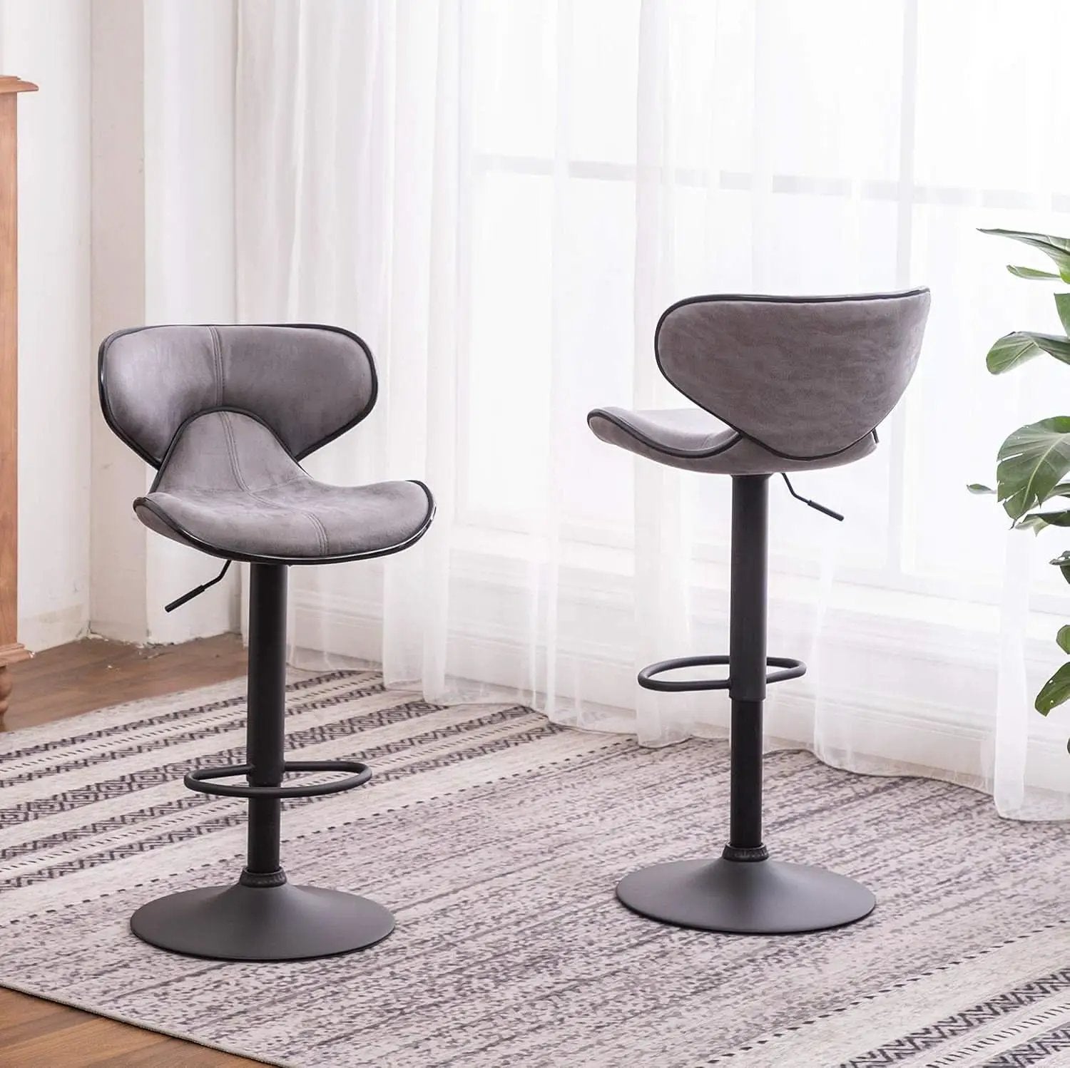 Weathered Gray Upholstery Adjustable Swivel Barstools Set from PriceLows™