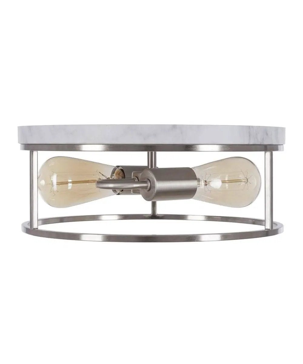 Flush Mount Ceiling Light | 2-Light | 13 Inch Wide | Brushed Nickel White Marble