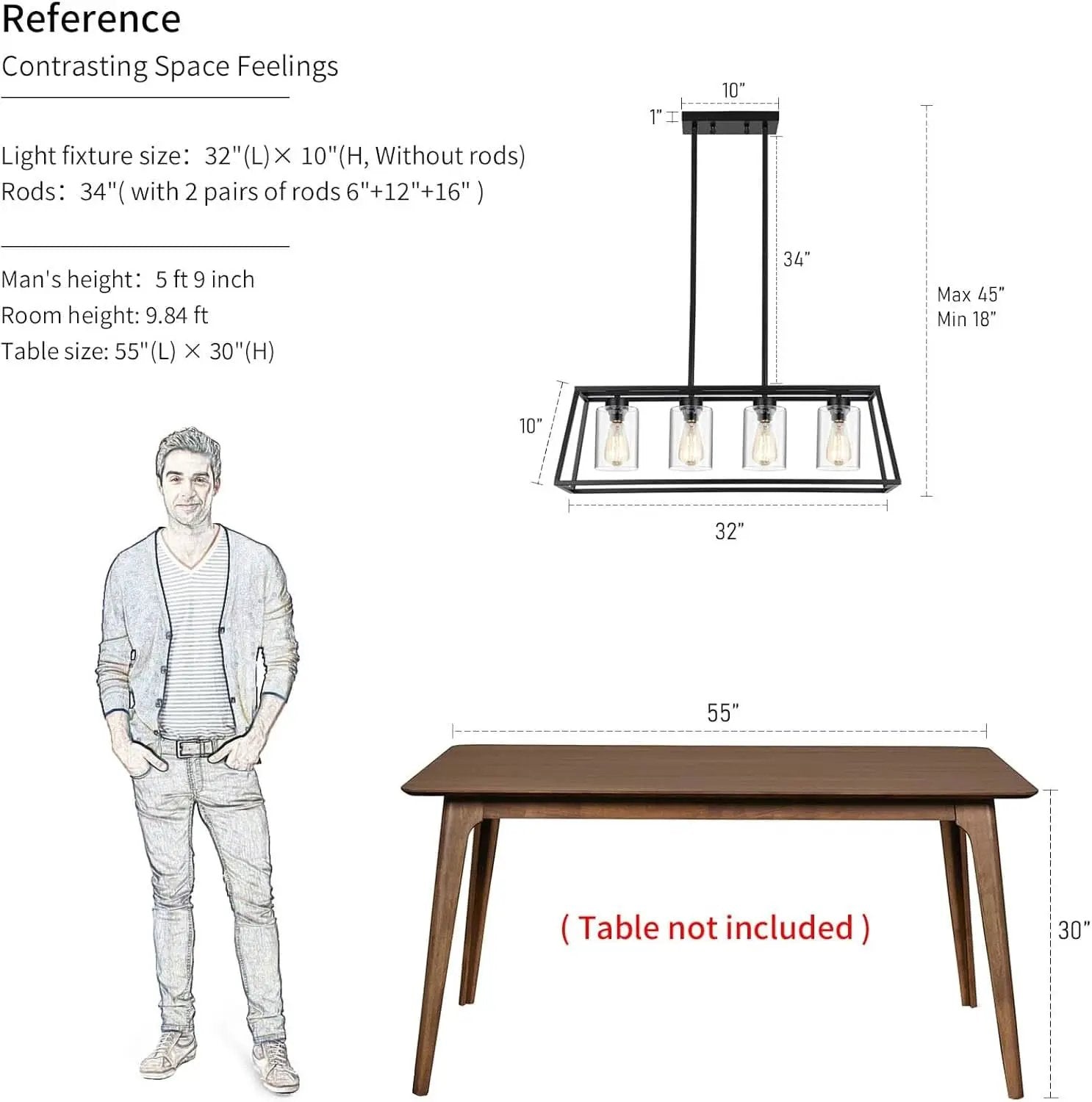 Black Farmhouse Linear Chandelier 4 Light For Dining Room from PriceLows™