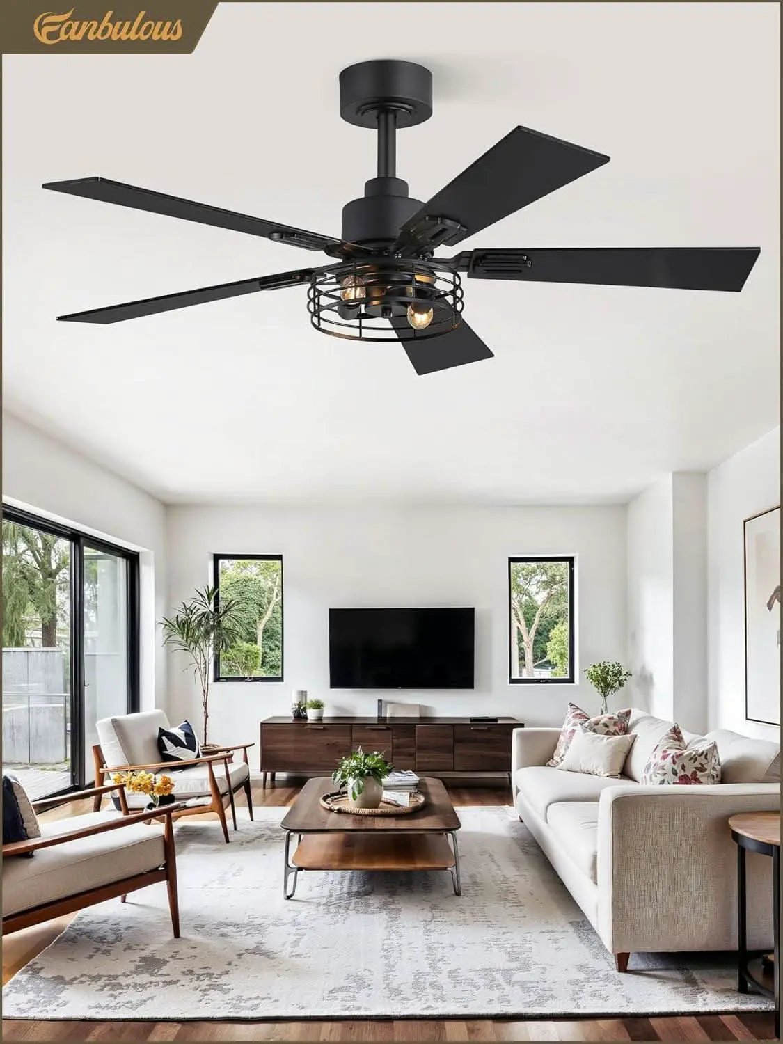42 Inch Farmhouse Ceiling Fan With Lights Black Cage 2 Pack from PriceLows™