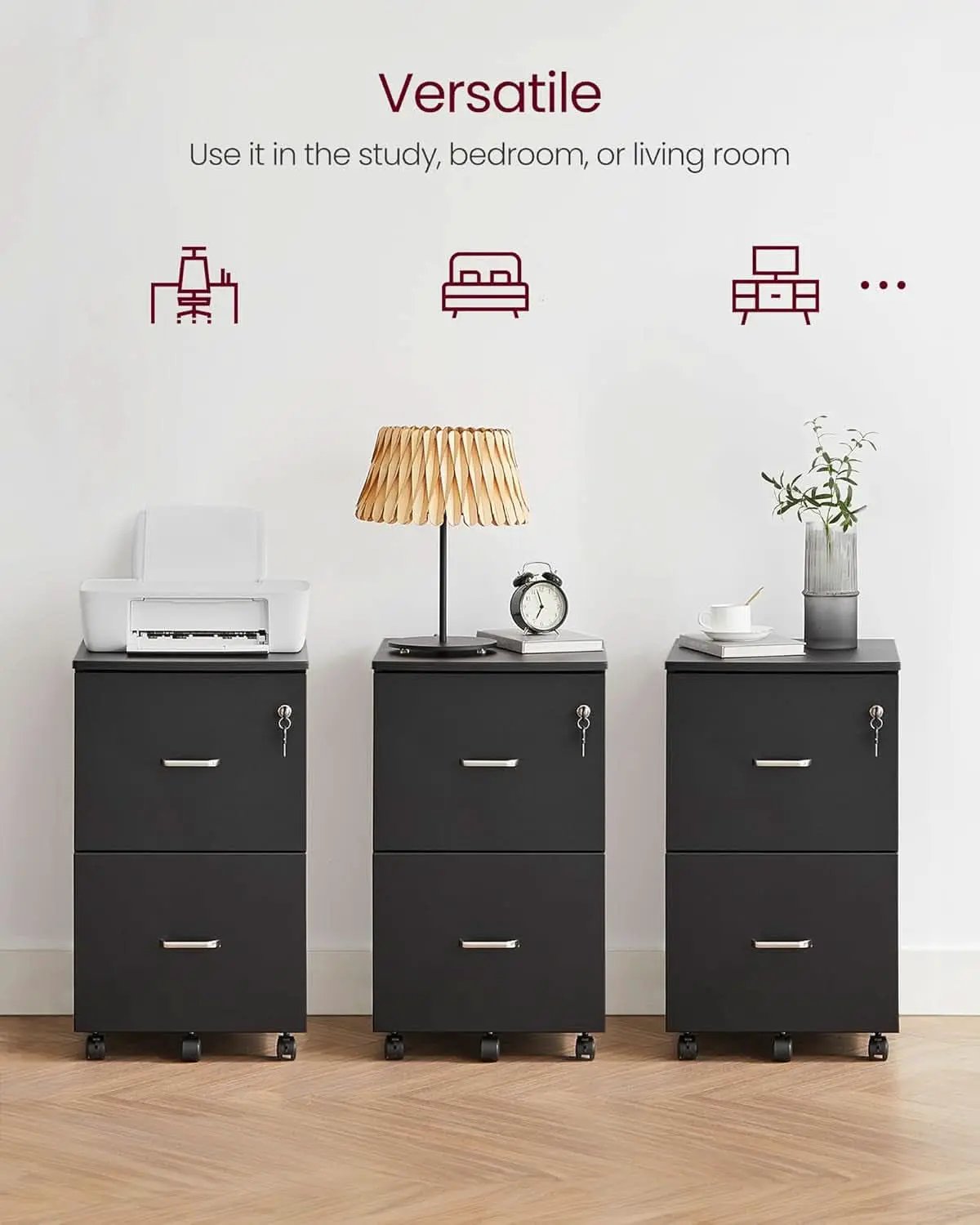 Two Drawer File Cabinet For Home Office A4 Size Black Honey Finish Space Saving Design from PriceLows™