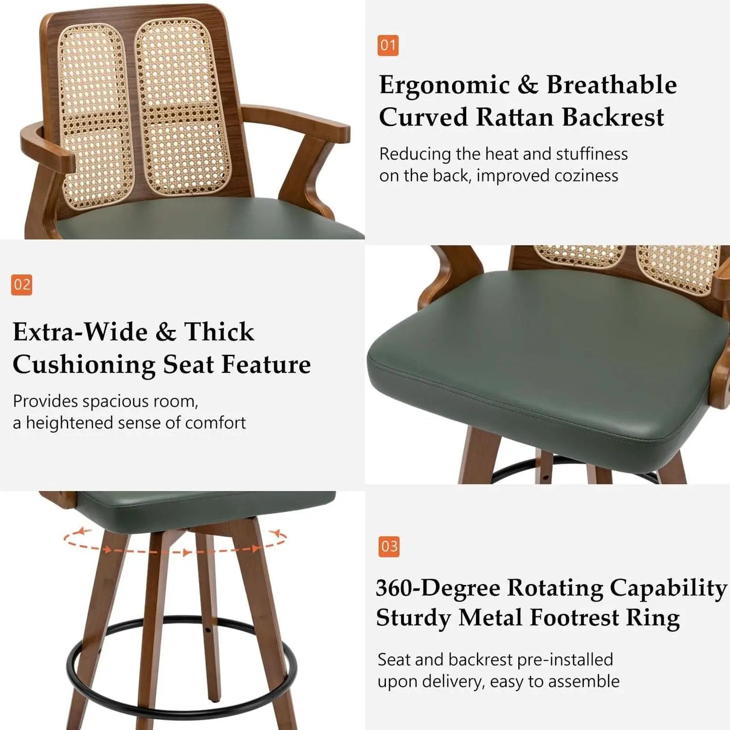 Swivel Counter Stools Set of Two with Rattan Back from PriceLows™