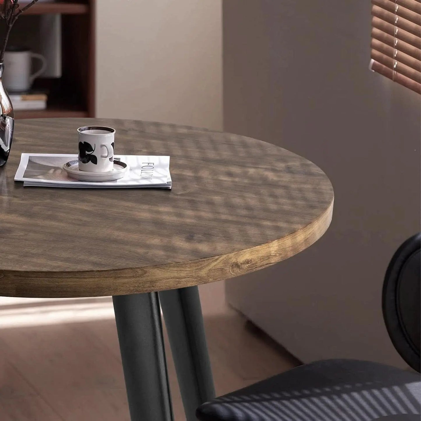 Contemporary Rustic Walnut Wood Dining Table 31.5in Round from PriceLows™