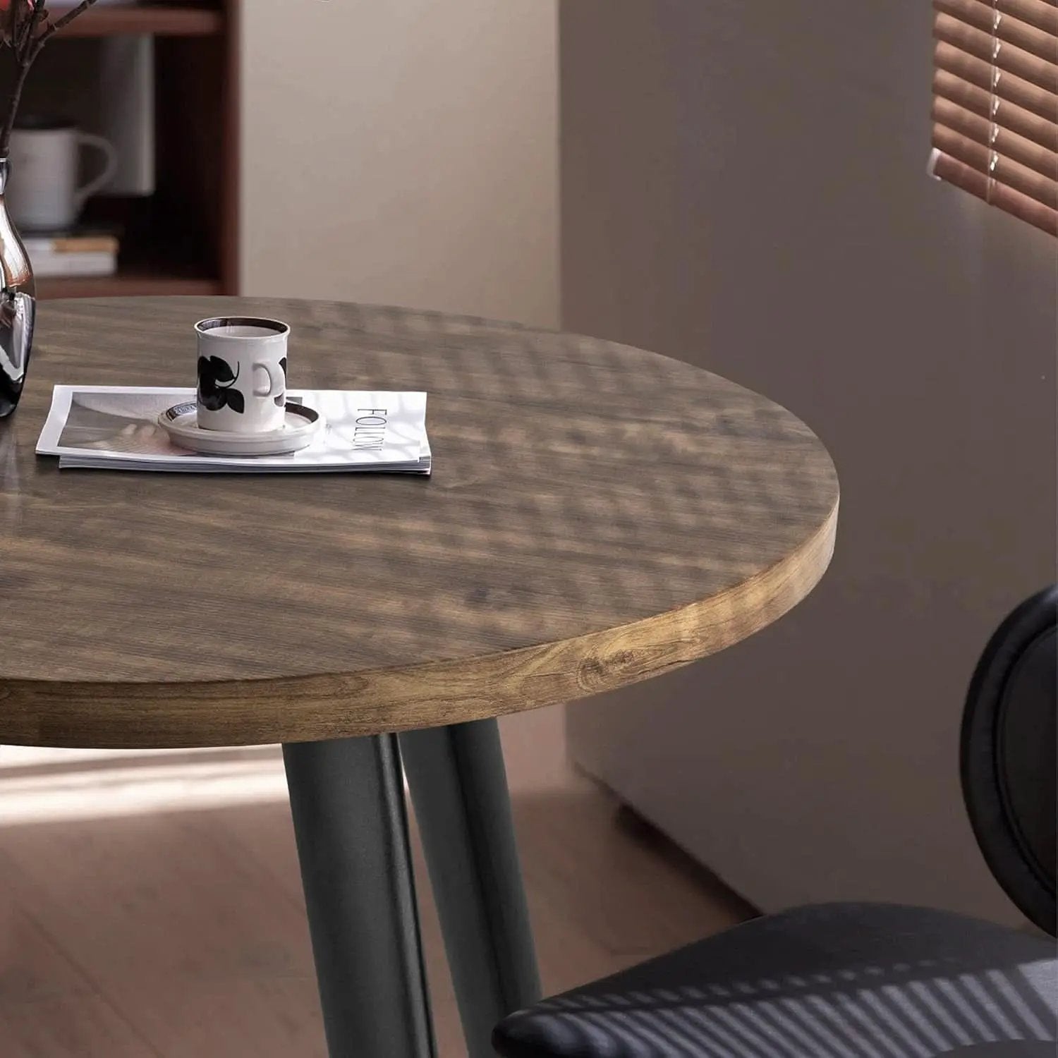 Contemporary Rustic Walnut Wood Dining Table 31.5in Round from PriceLows™