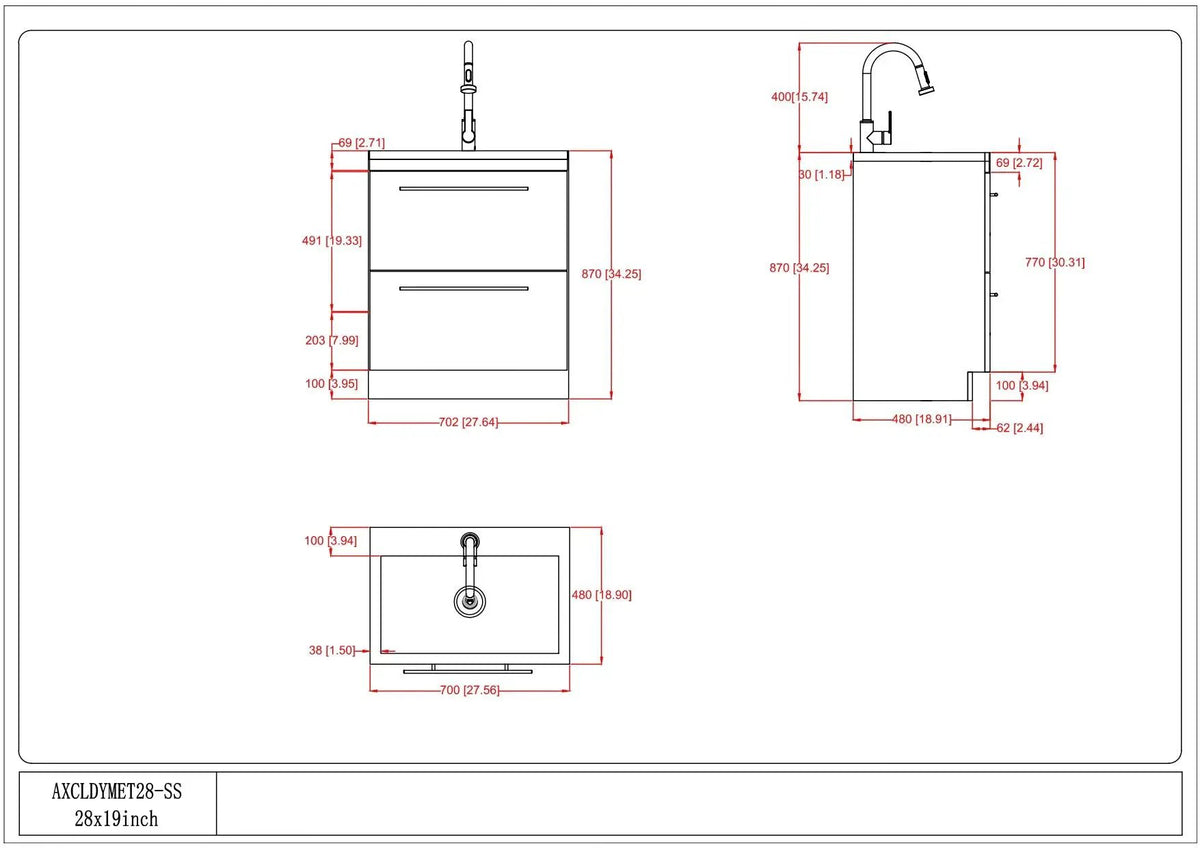 Metro Laundry Cabinet | Faucet And Stainless Steel Sink | Large Bottom Drawer | Melamine Cabinet