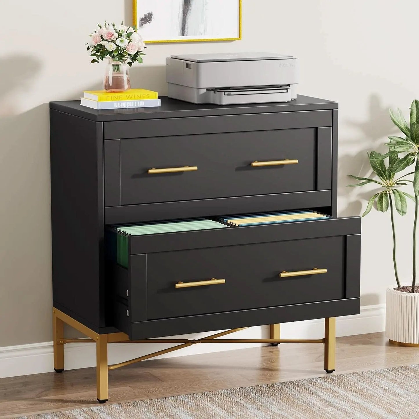 Black Gold 2 Drawer Lateral File Cabinet For Home Office from PriceLows™