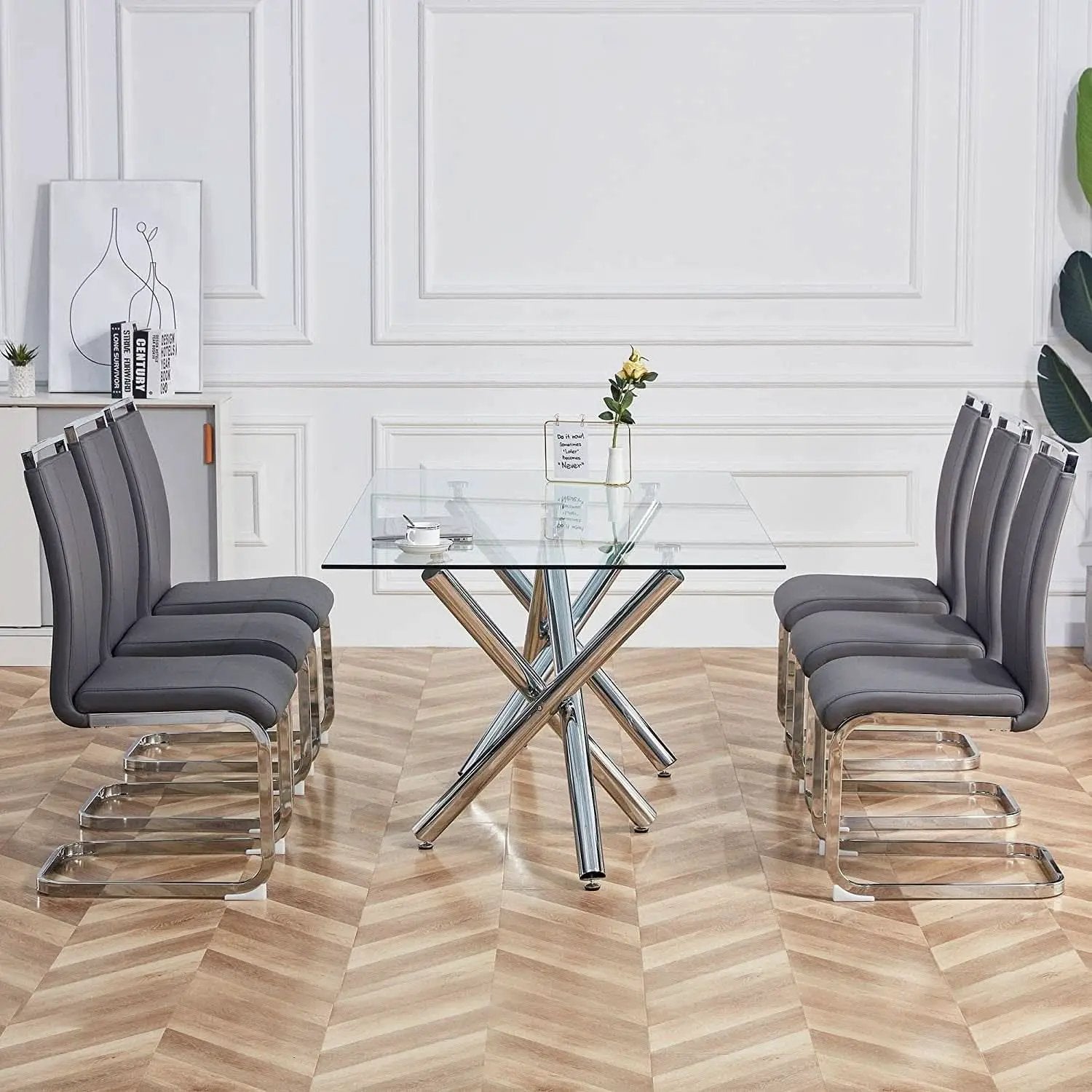 Grey Faux Leather High Back Dining Chairs Set Of 4 from PriceLows™