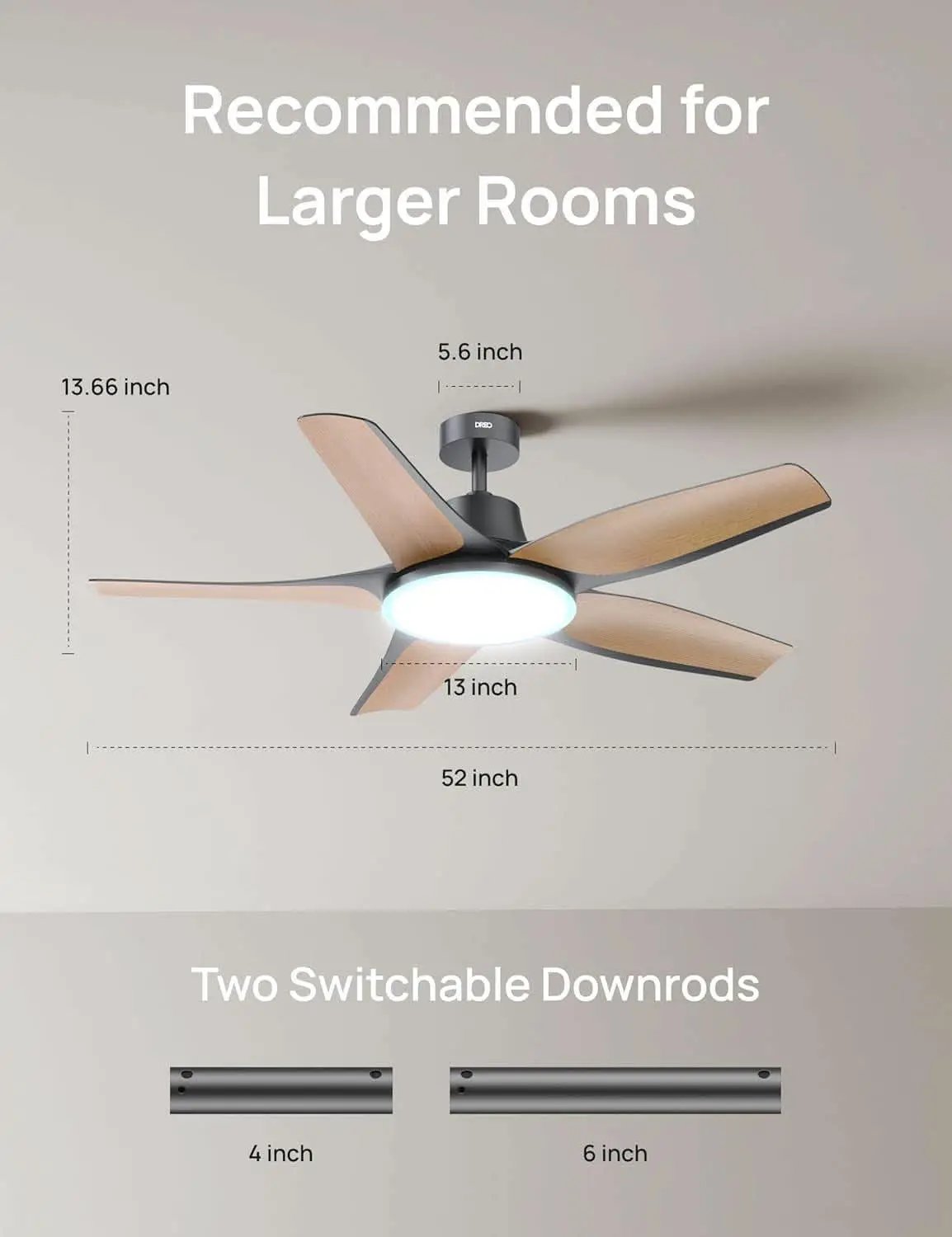 52 Inch Low Profile Smart Ceiling Fan Alexa RGB Lighting from PriceLows™