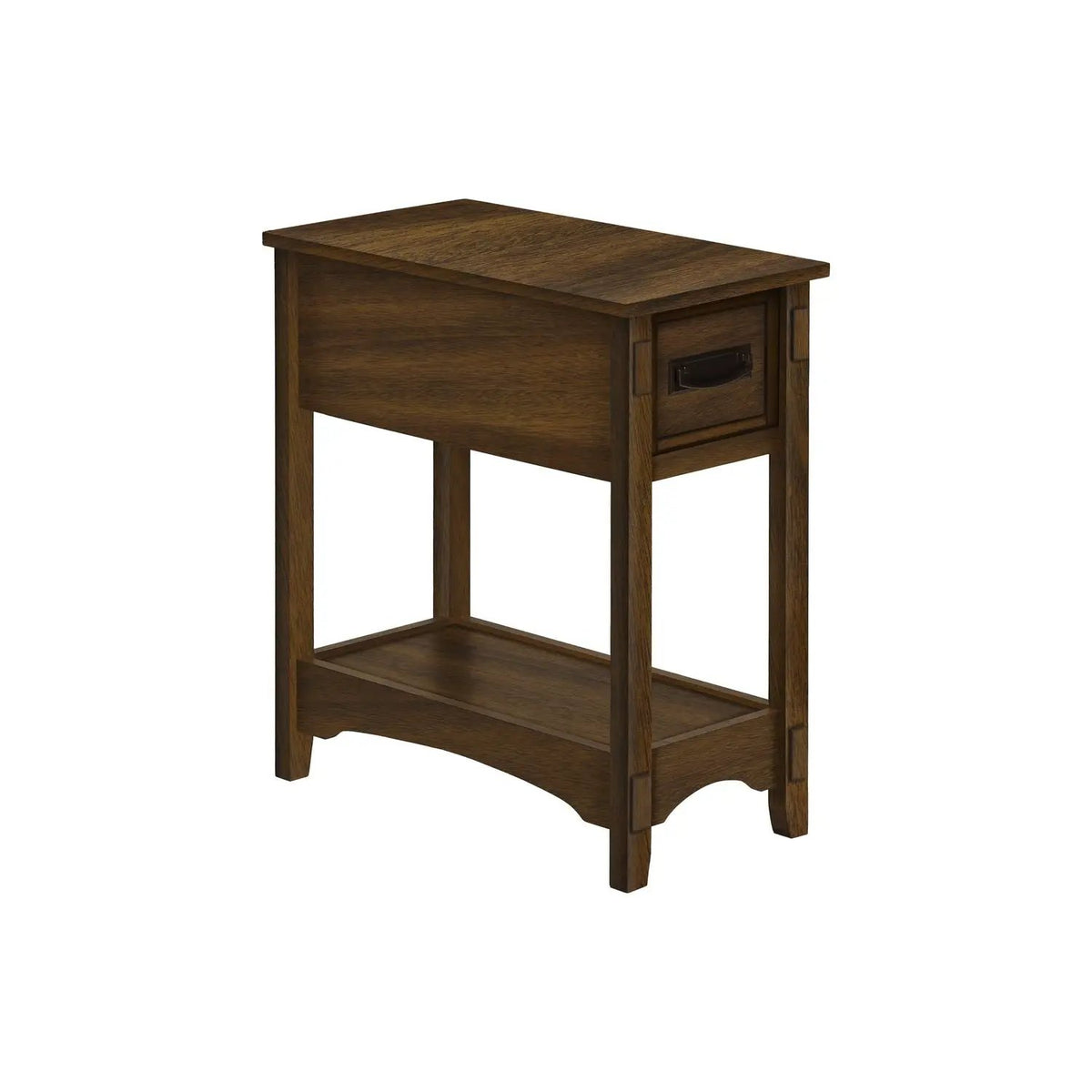 Accent End Table | 2 Tier Narrow | Storage Drawer | Walnut Finish