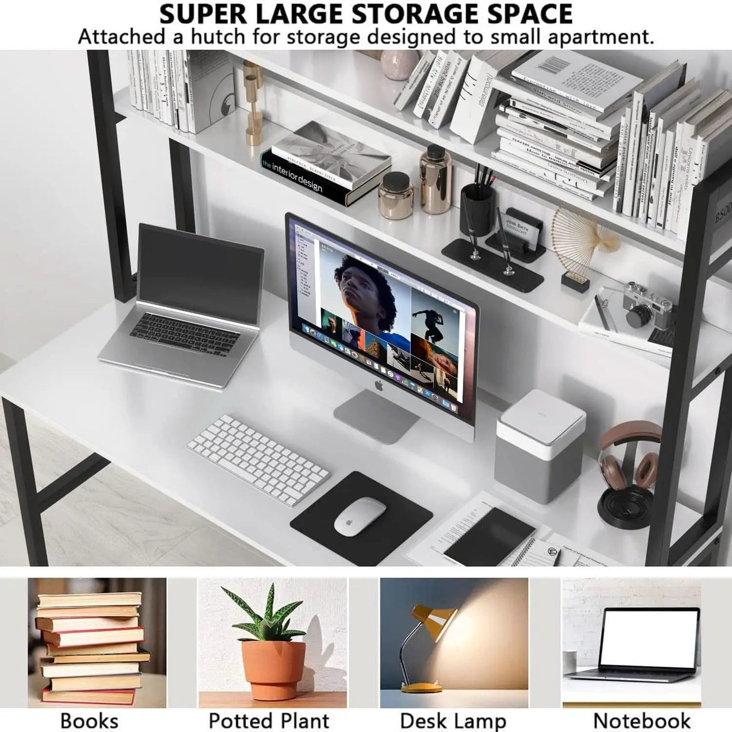 55 Inch Desk With Hutch And Bookshelf Open Shelves from PriceLows™