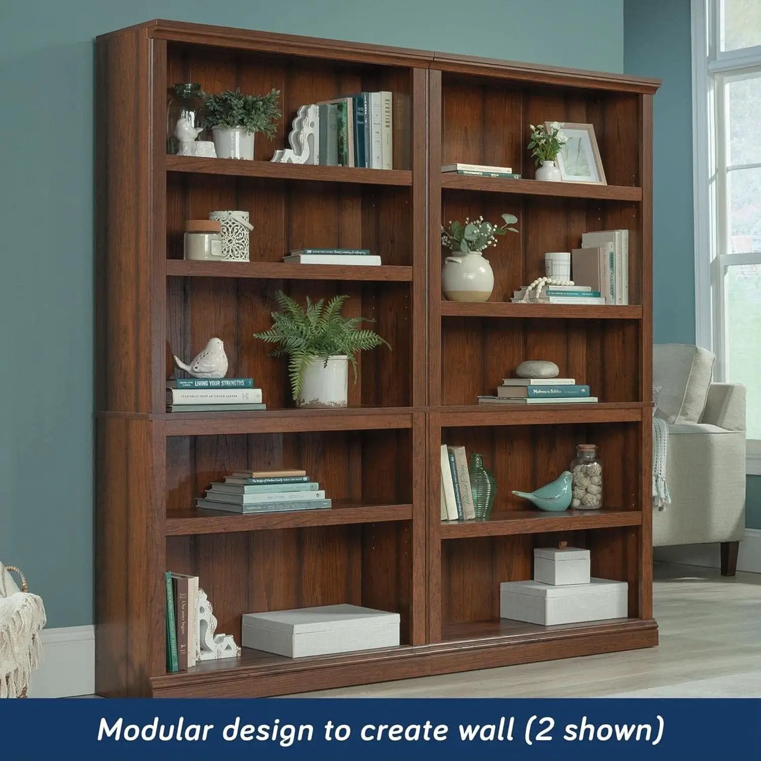 Washington Cherry 5 Shelf Bookcase With Adjustable Shelves from PriceLows™