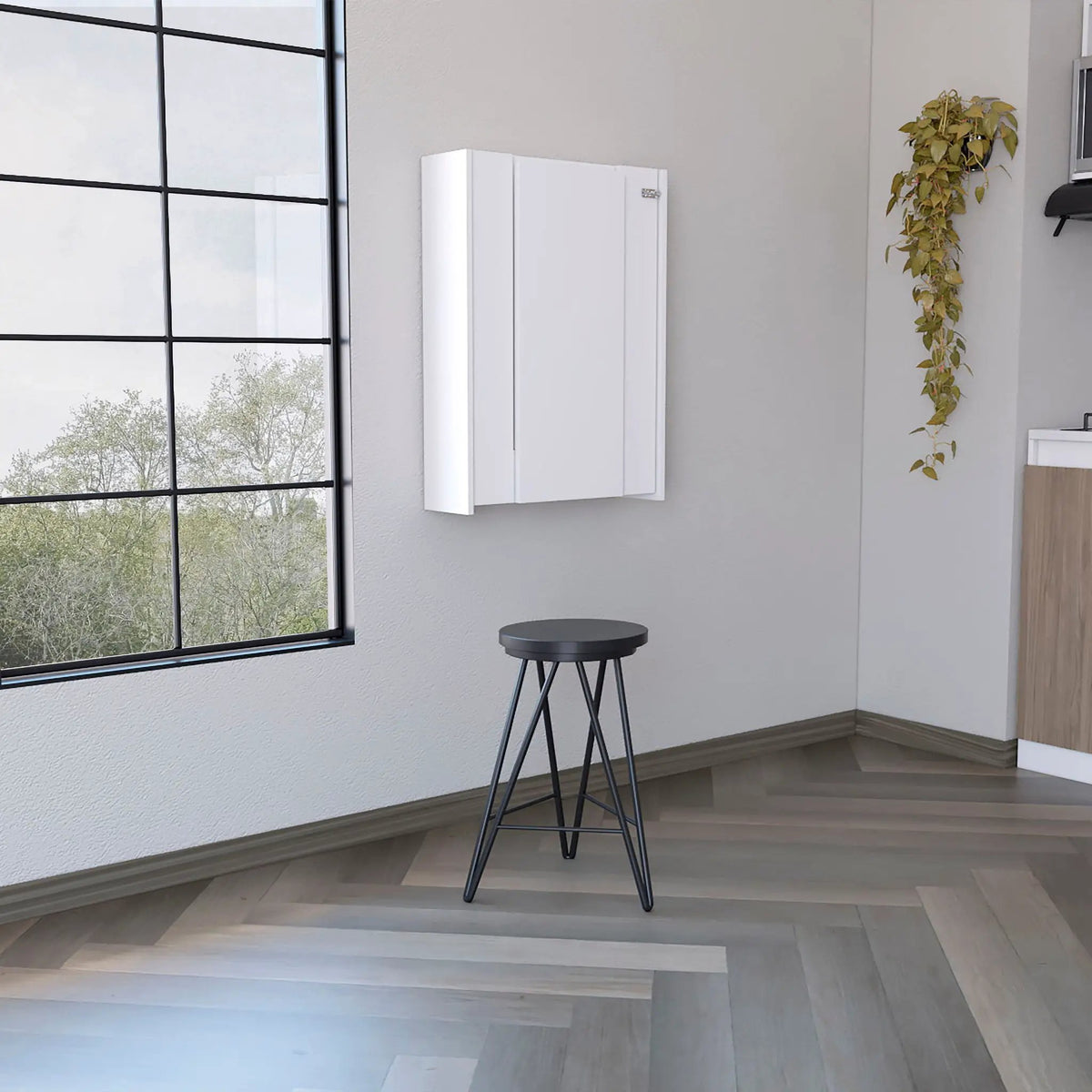 Wall Foldable Table | White | Multiple Shelves | Space-Saving Hutch