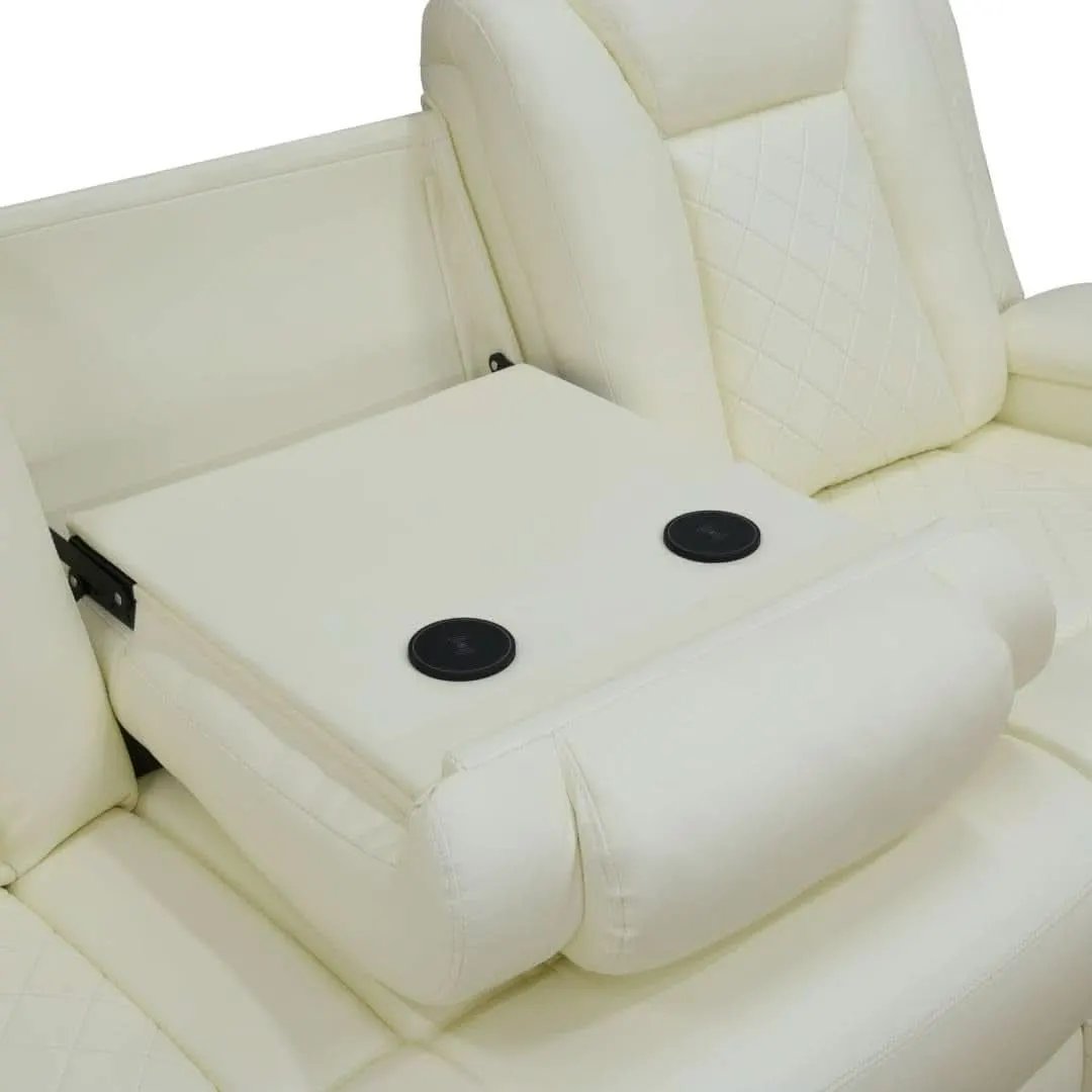 White Power Recliner Sofa With LED Lighting USB Charging from PriceLows™