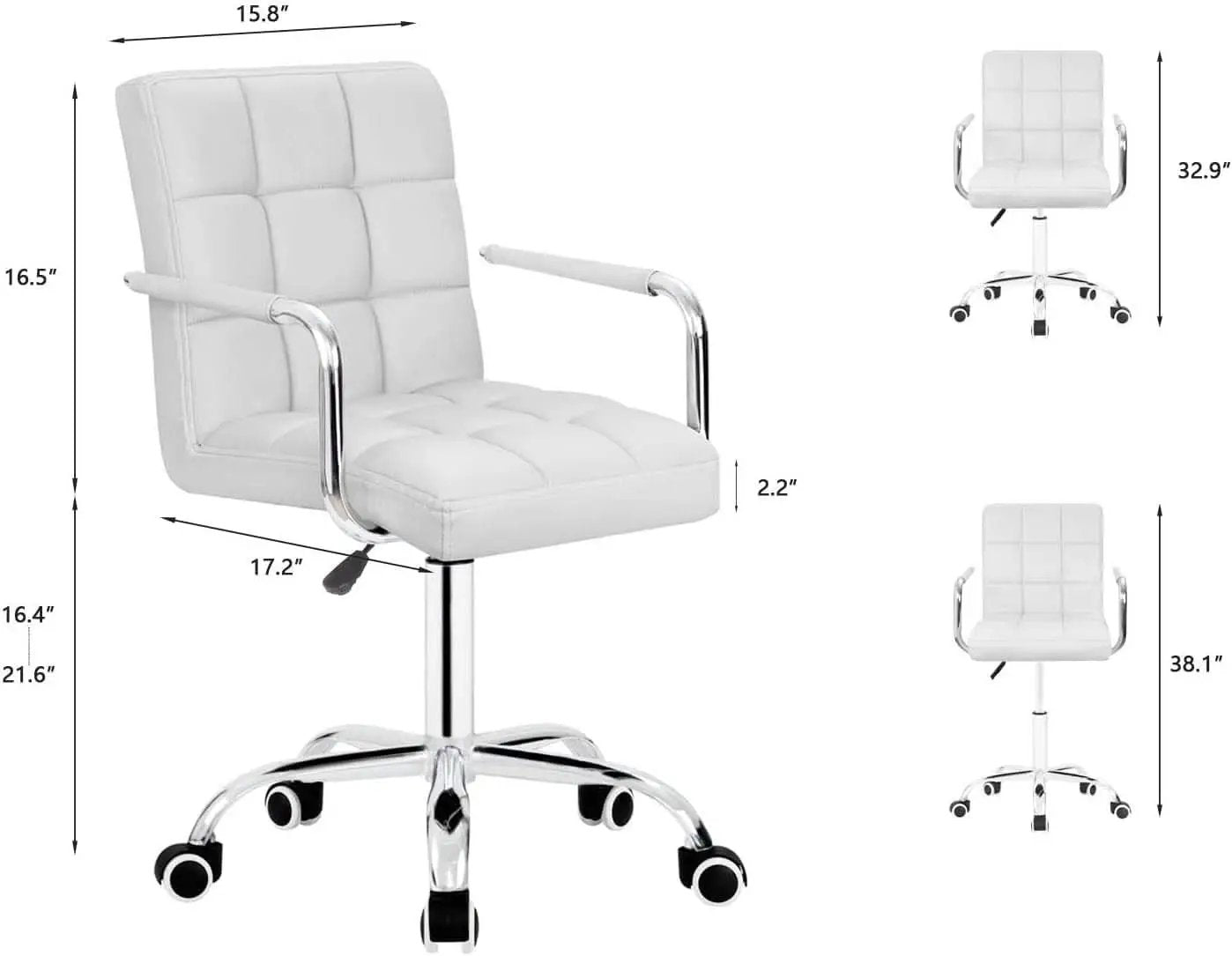 White PU Leather Desk Chair With Wheels Mid Back Office Chair from PriceLows™