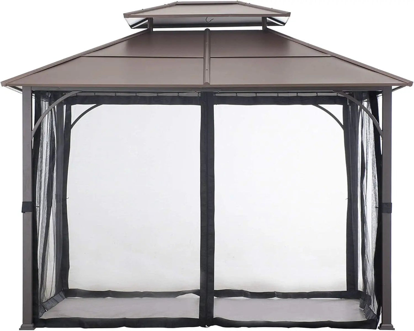 10x12 Brown Hardtop Gazebo With Steel Frame And Netting For Outdoor Patio Garden Canopy Shelter from PriceLows™