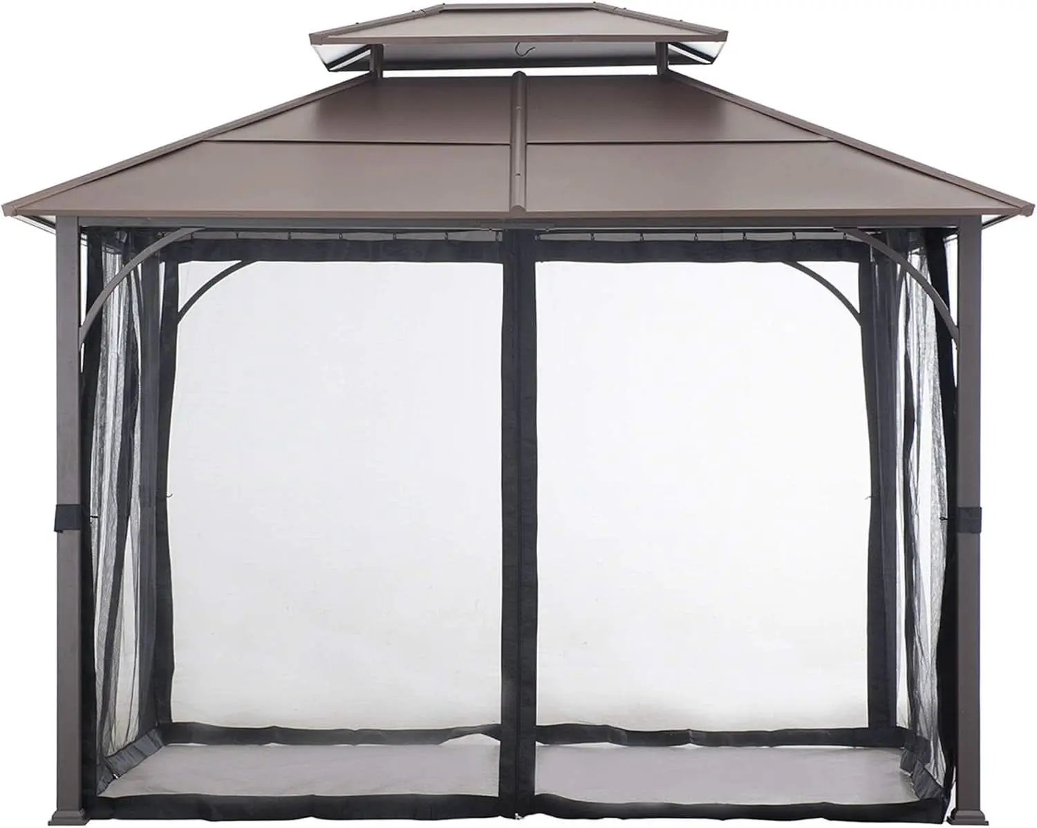 10x12 Brown Hardtop Gazebo With Steel Frame And Netting For Outdoor Patio Garden Canopy Shelter from PriceLows™