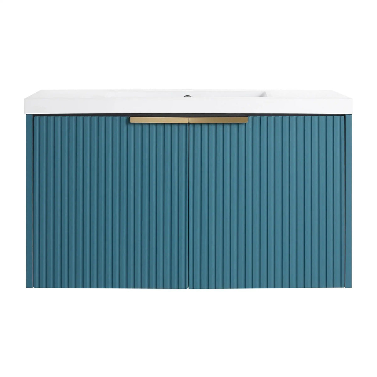 Contemporary Wall Mounted Bathroom Vanity With Resin Double Sink | 6 Pieces | Metal & Plywood | Bathroom