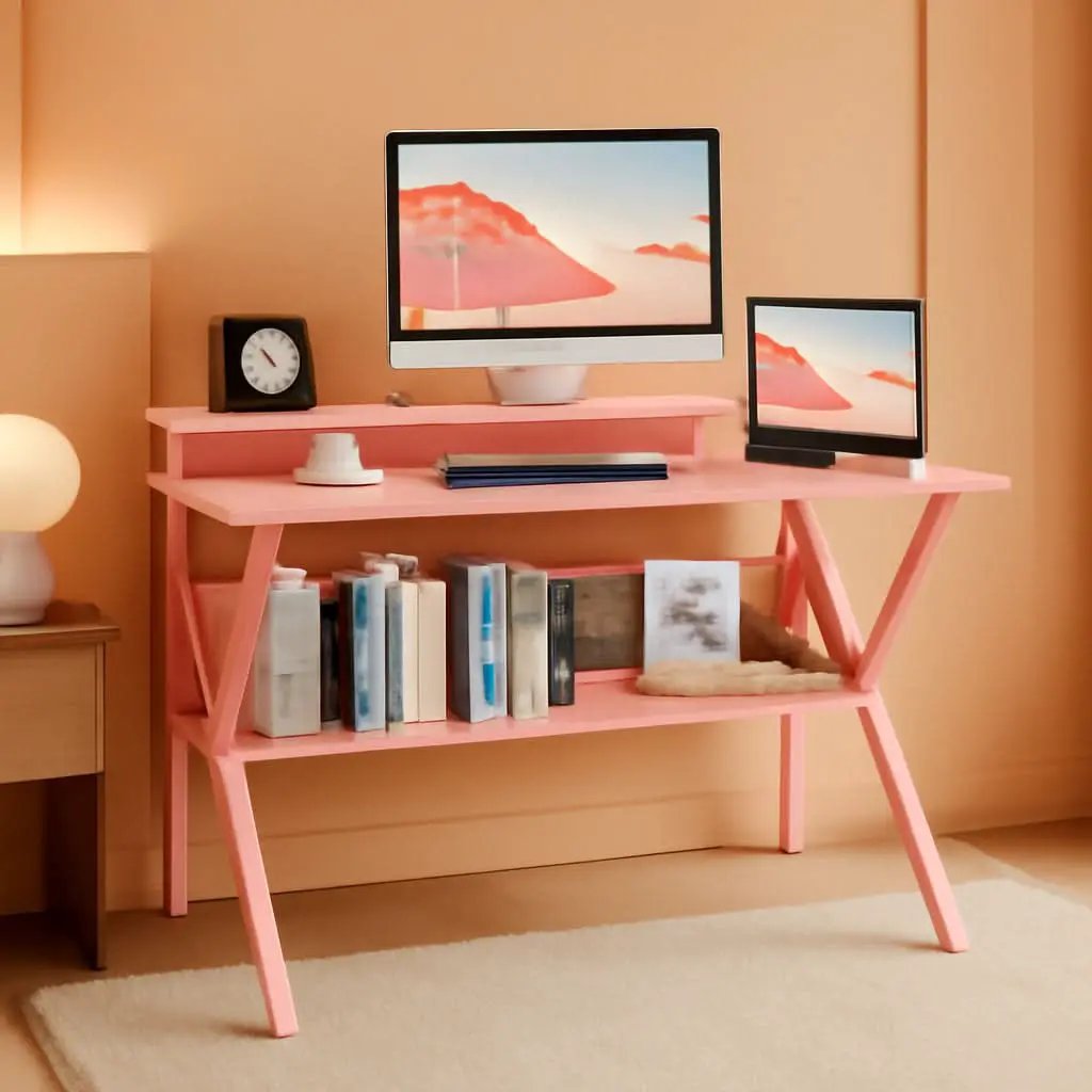 27.5-Inch Pink Desk With Monitor Stand For Small Spaces from PriceLows™