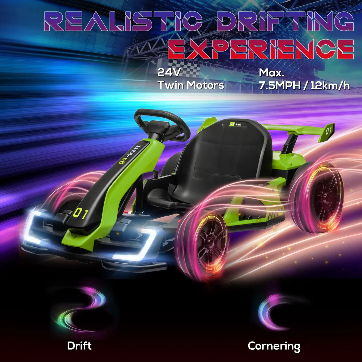 Aosom Electric Go Kart for Kids | 24V Dual Drive | 7.5 MPH | Green