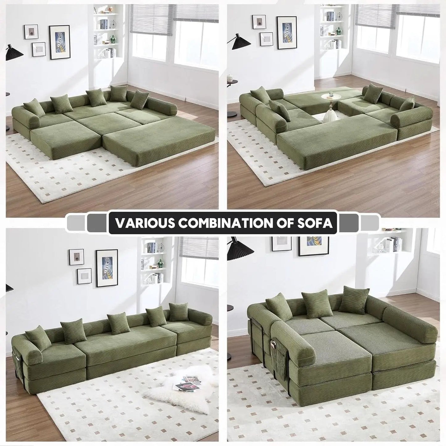 Olive Green Corduroy Premium Modular Sleeper SofaBed from PriceLows™