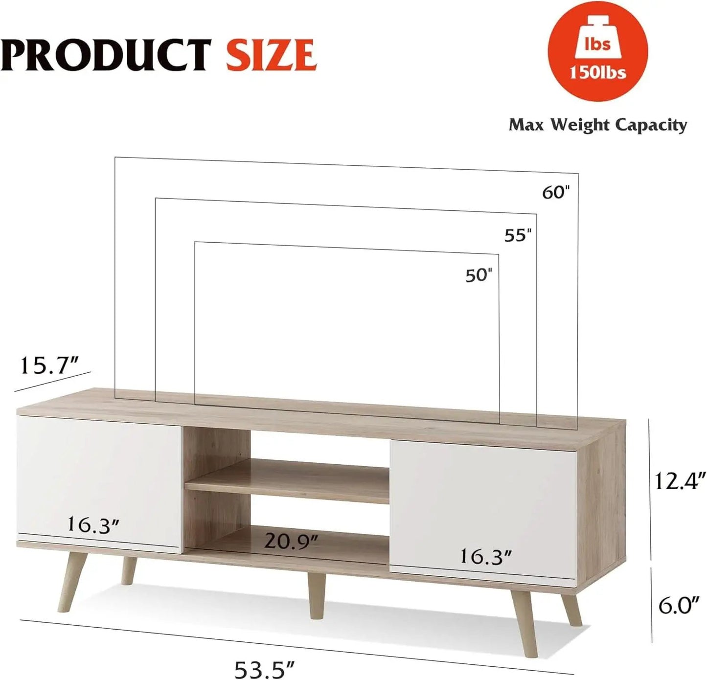 Boho TV Stand 55 To 60 Inch Greige White Sleek Design from PriceLows™
