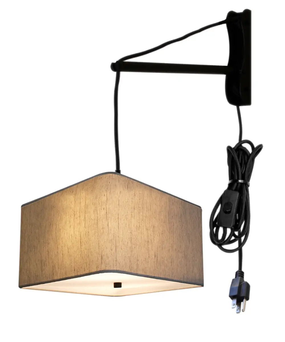 Plug In Wall Mount Pendant | 2 Light | Oatmeal Drum Shade | 12 Inch