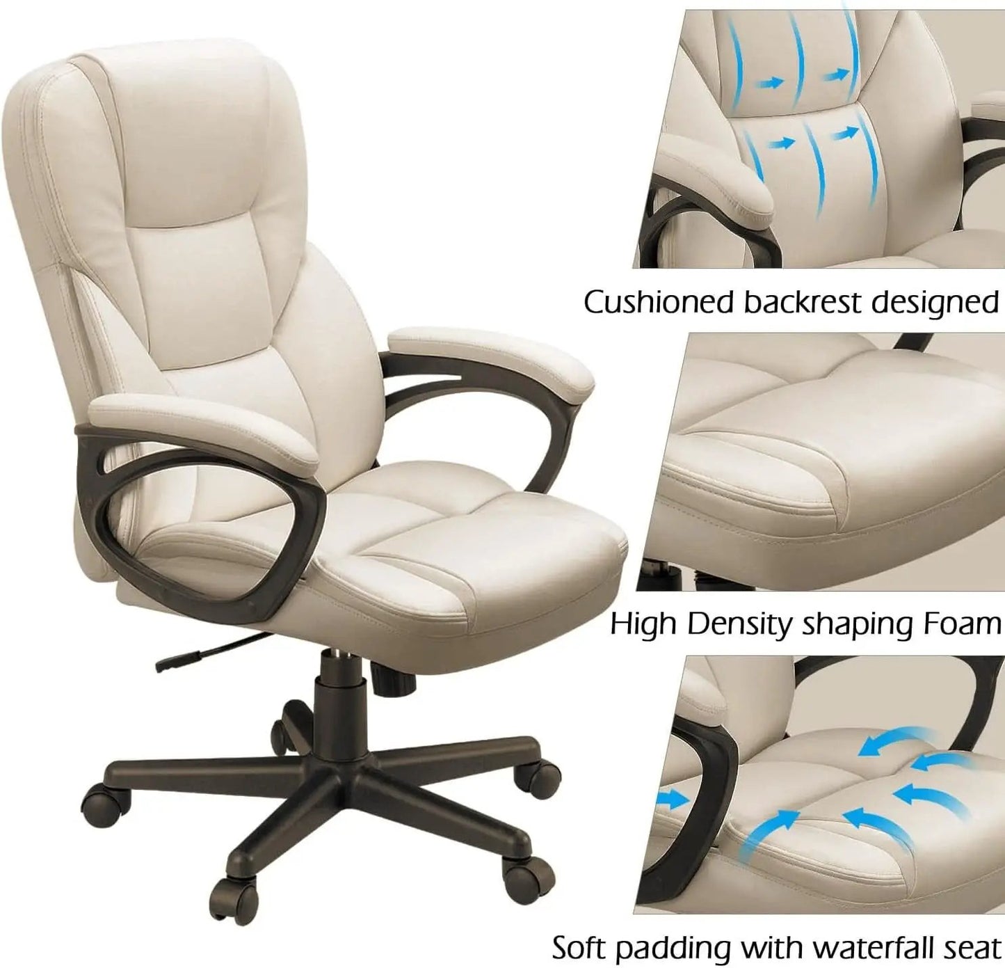 Beige High Back Office Chair With Adjustable Height And Lumbar Support from PriceLows™