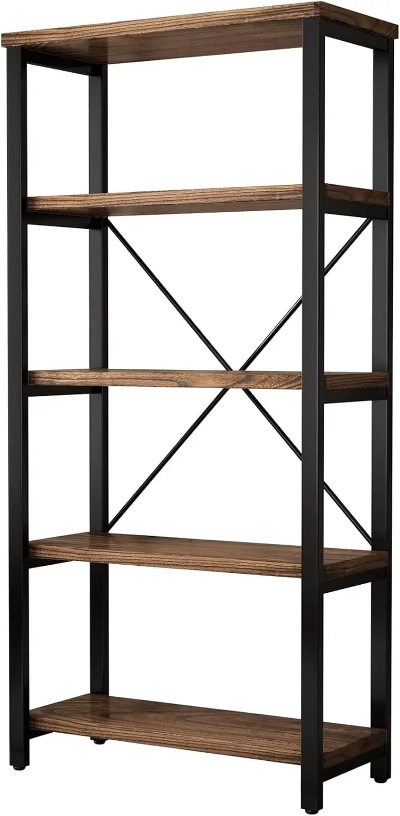 5 Tier Industrial Solid Wood Bookcase With Metal Frame from PriceLows™