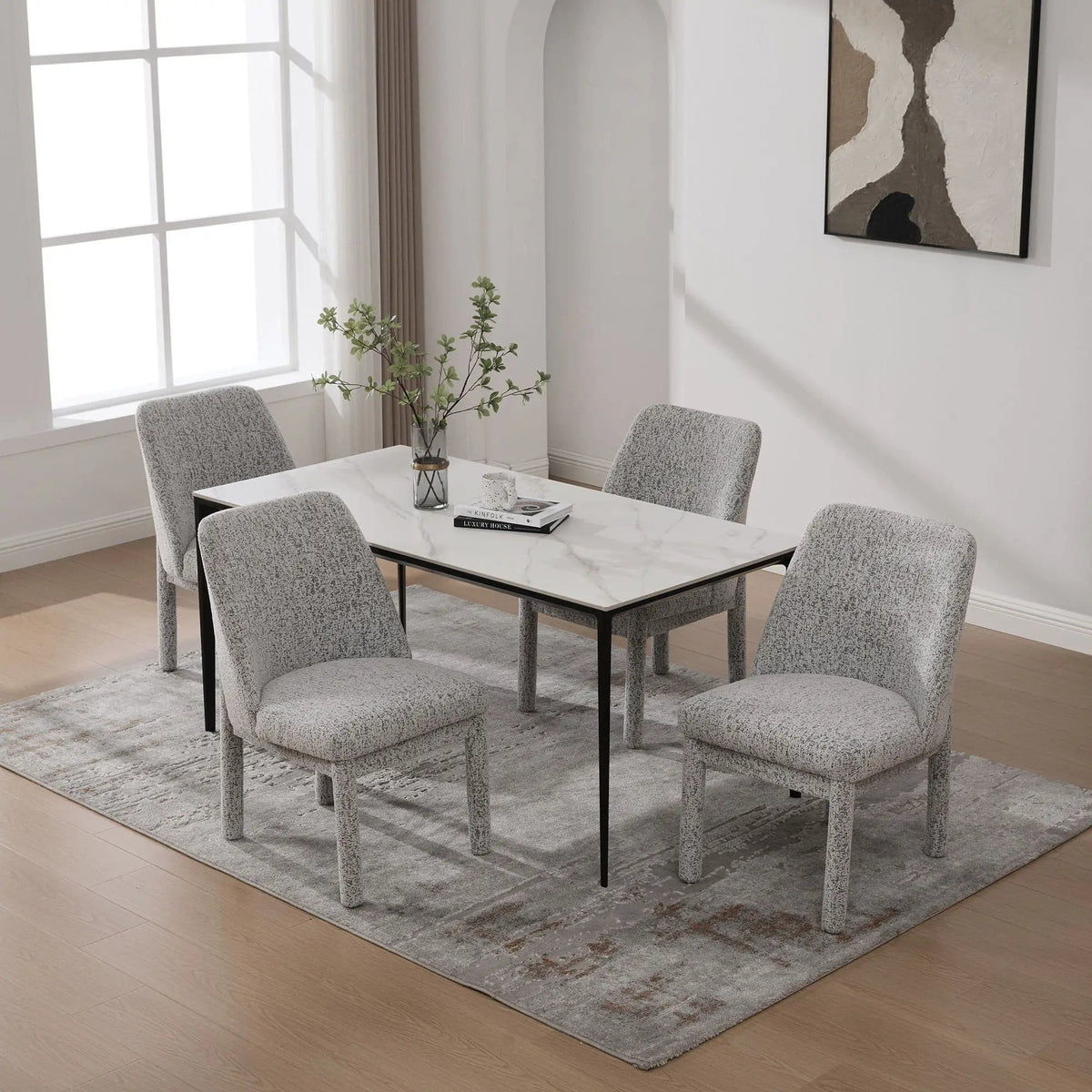 Wide Minimalist Dining Chair Chair Set | Chair Set | Rubberwood & Fabric | Dining Room