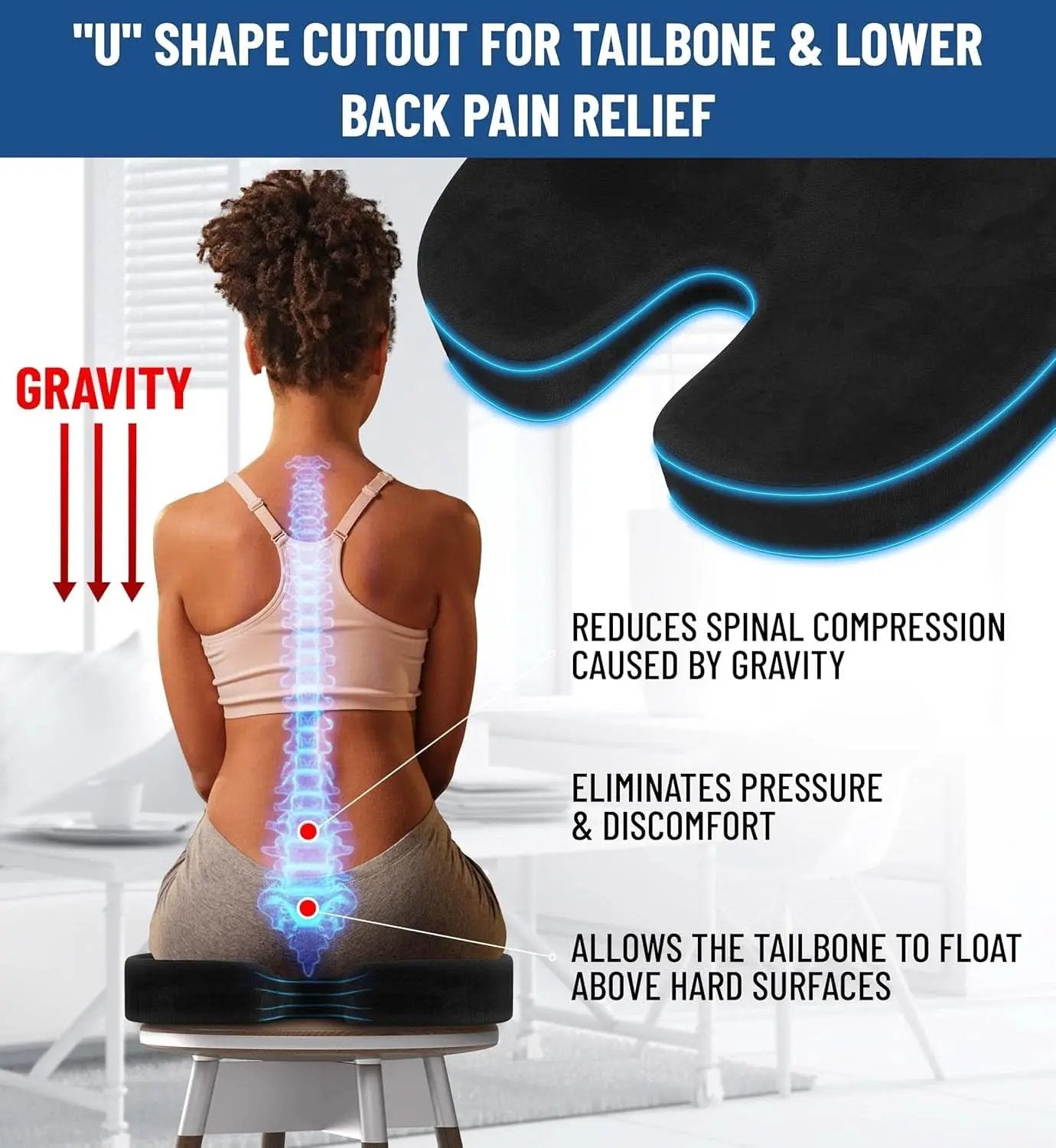 Memory Foam Office Chair Seat Cushion For Tailbone Pain from PriceLows™