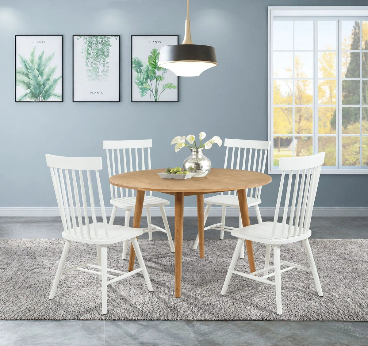 Andrews 5-piece Round Dining Table Set Light Ash and | 5-Piece Set | Rubberwood & Engineered Wood | White