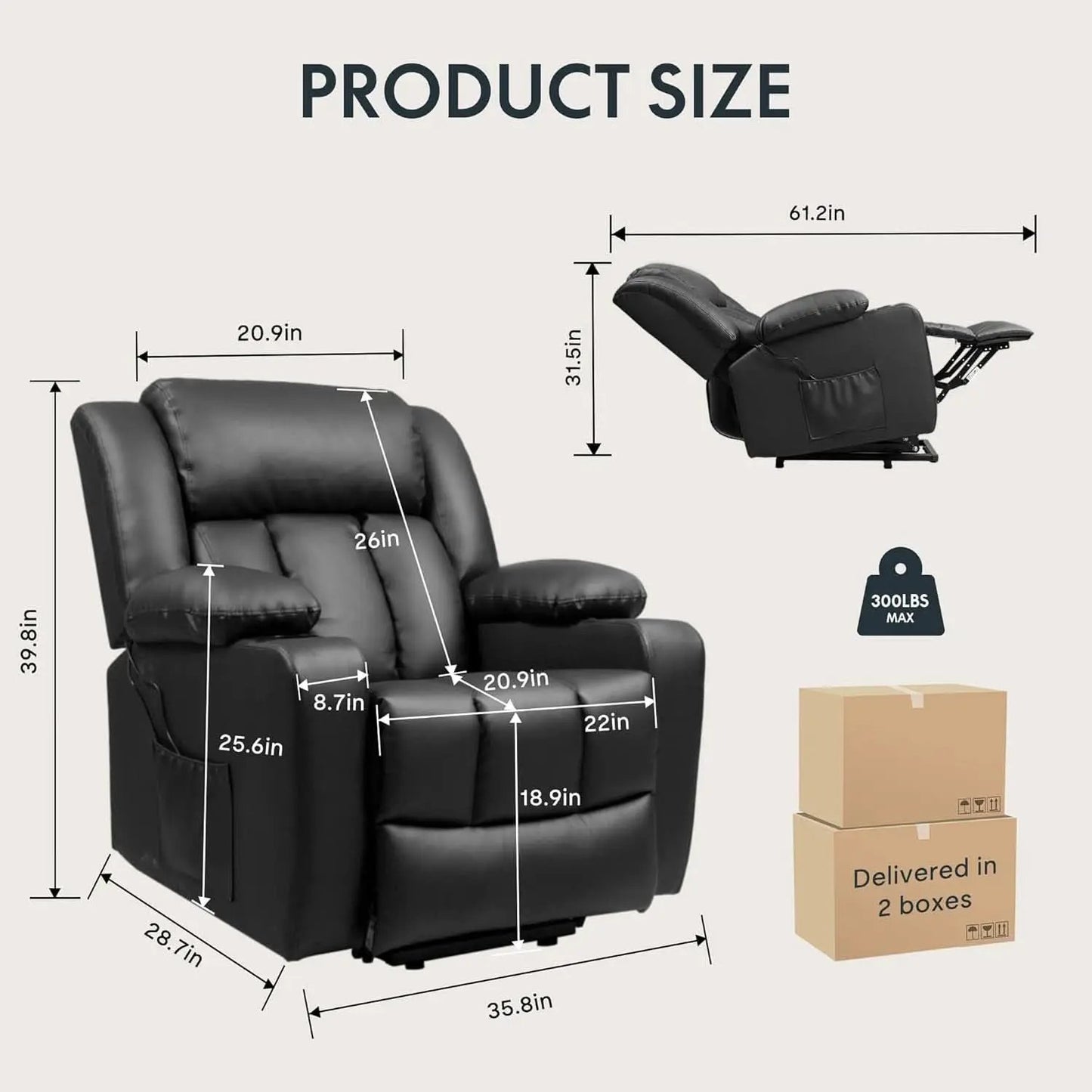 XL31 Power Lift Recliner For Elderly Black Massage from PriceLows™