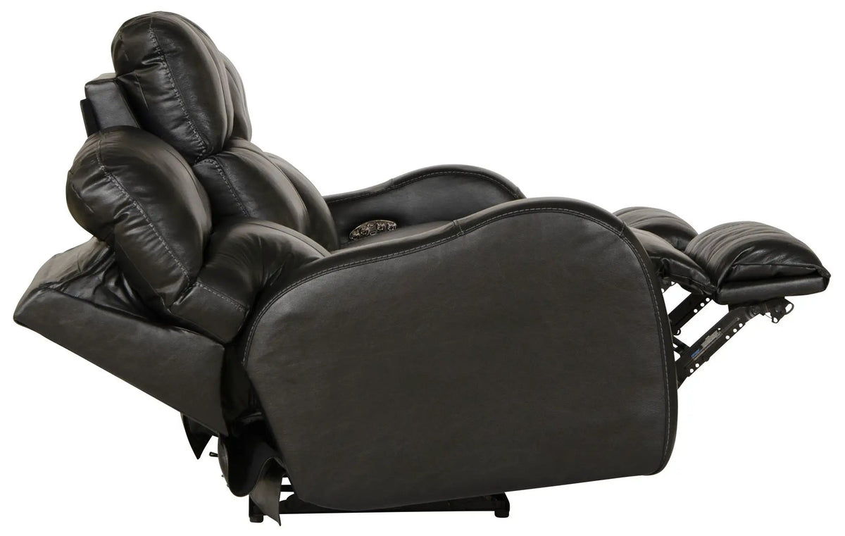 Power Reclining Sofa | Genuine Italian Leather | Lay Flat | Black Gunmetal