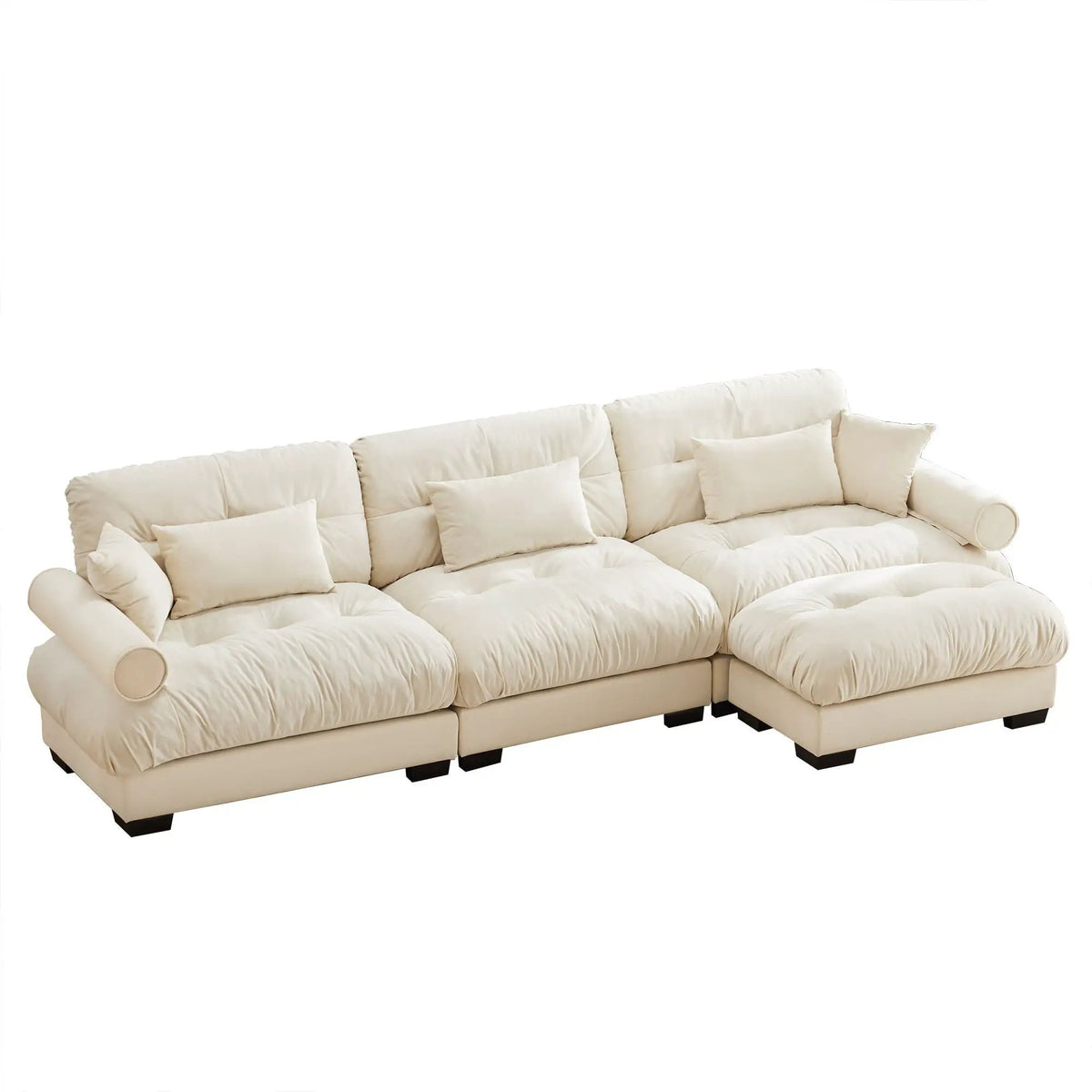 Modular Sectional Sofa | Deep Comfort Cushions | Vintage Fabric Ottoman