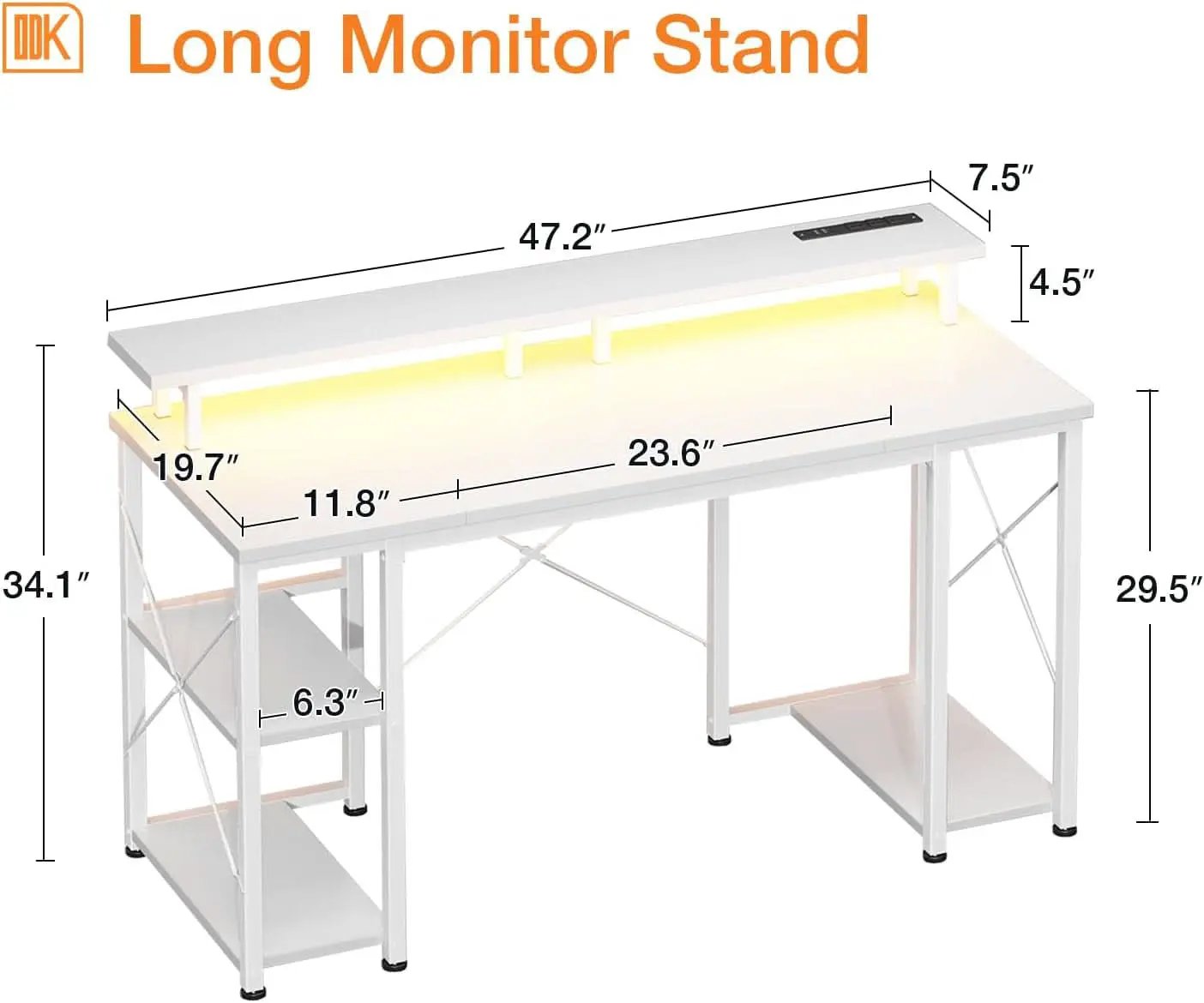 48 Inch LED Gaming Desk With Power Outlets Monitor Stand from PriceLows™