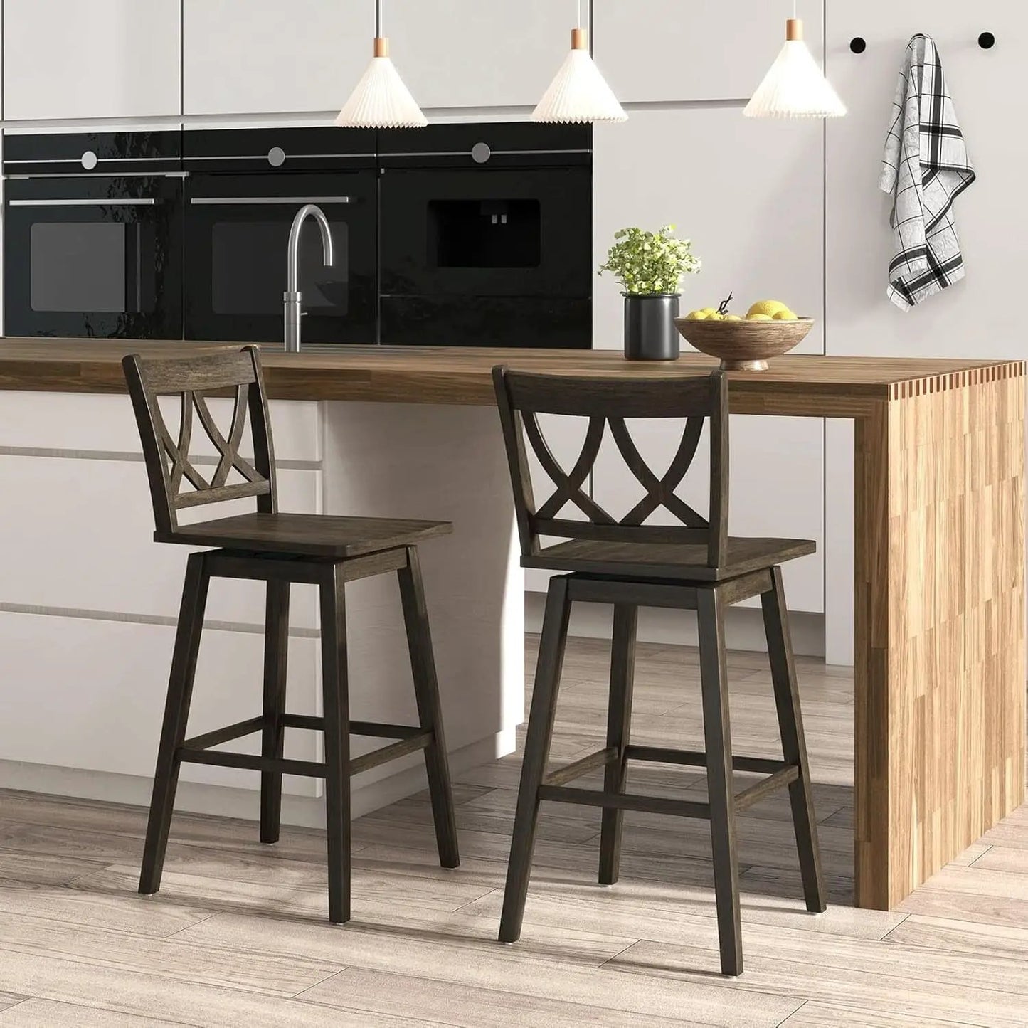 Swivel Wooden Bar Stools Set of Four Dark Grey from PriceLows™