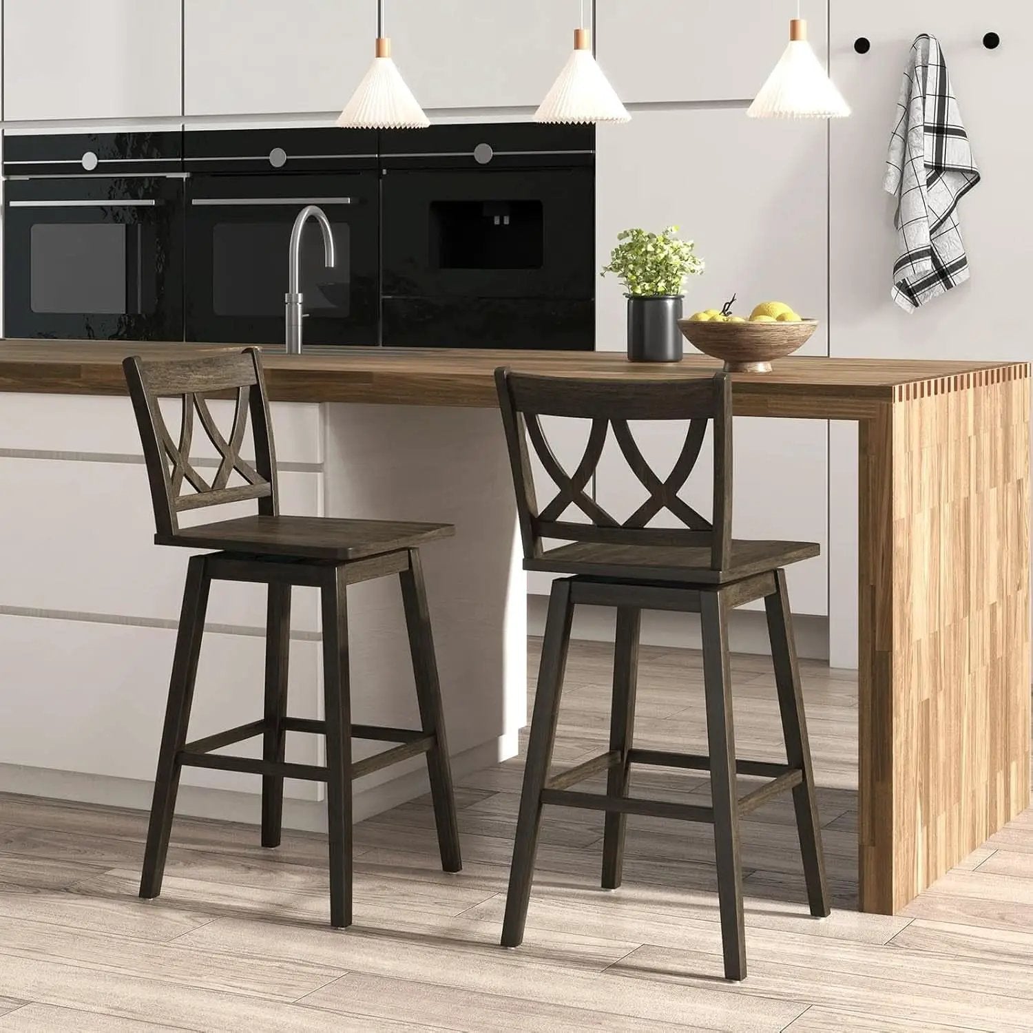 Swivel Wooden Bar Stools Set of Four Dark Grey from PriceLows™