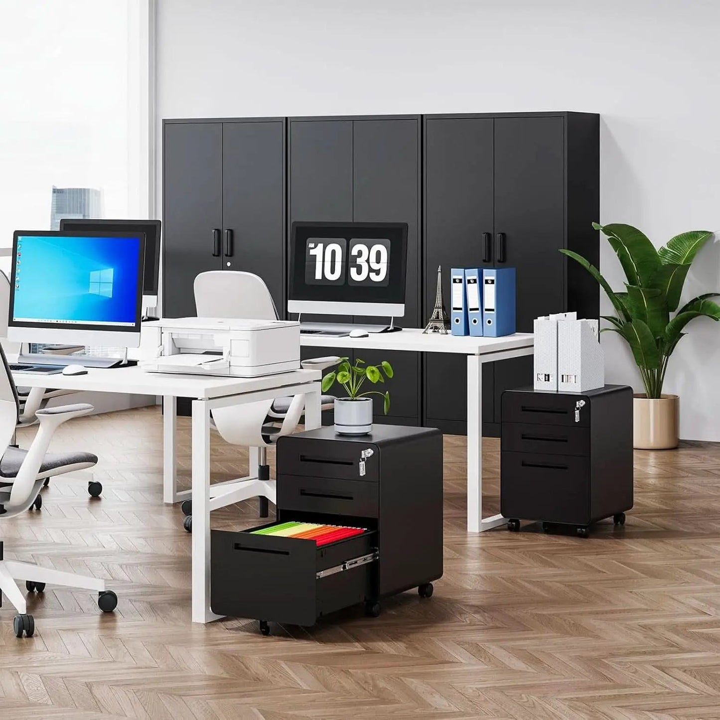 Mobile 3 Drawer Filing Cabinet With Lock Black Rolling from PriceLows™