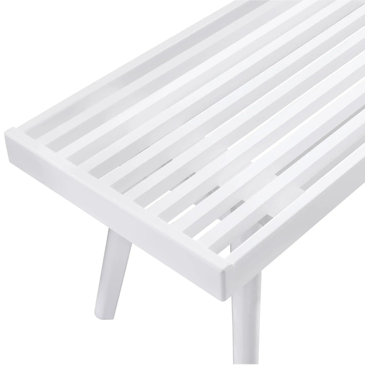 Larwich Slatted Bench | Solid Wood And New Zealand Pine | White Finish | Farmhouse Style