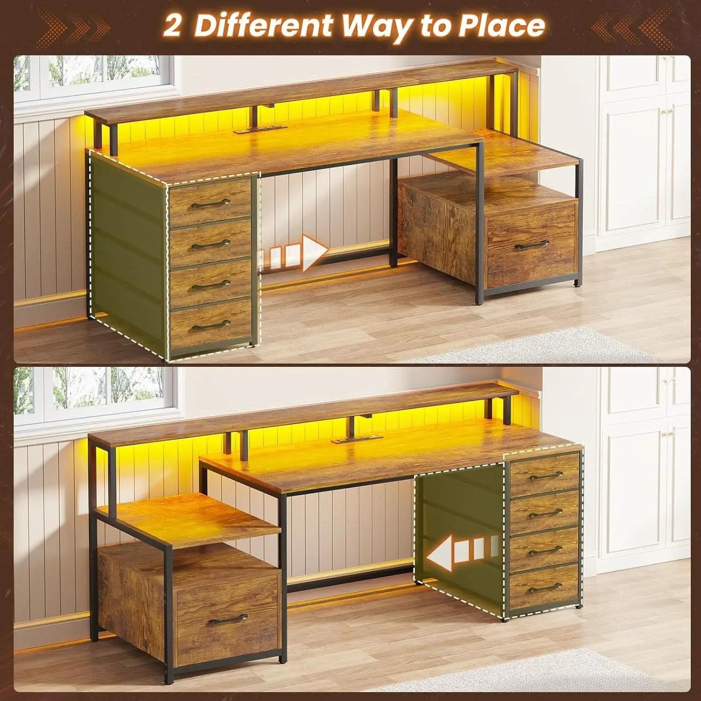 66 Inch Home Office Desk Rustic Brown Durable Construction from PriceLows™