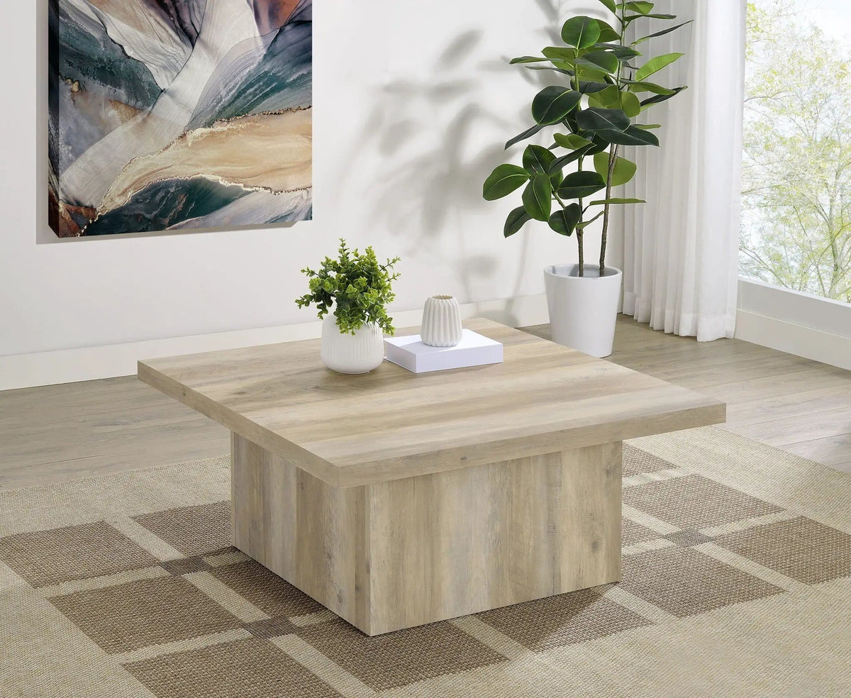 Devar Square Engineered Wood Coffee Table Distressed Pine | 35.5 x 35.5 x 16.25 in | Engineered Wood & Veneer | Living Room
