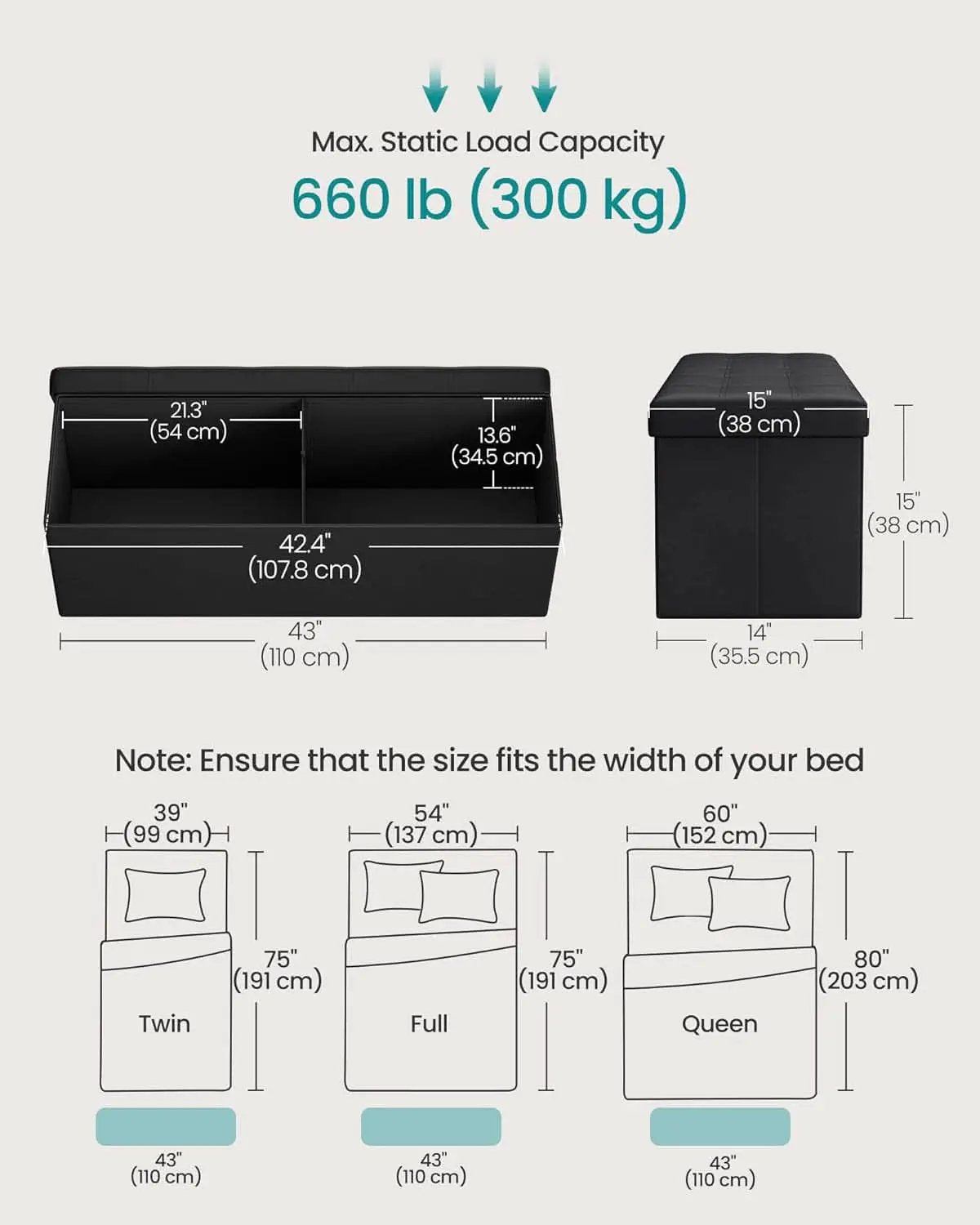 43 Inch Folding Storage Ottoman Black Synthetic Leather from PriceLows™