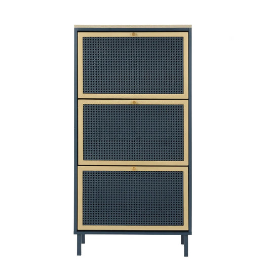 Three Door Shoe Cabinet | Moisture Resistant Rattan | Entryway Storage