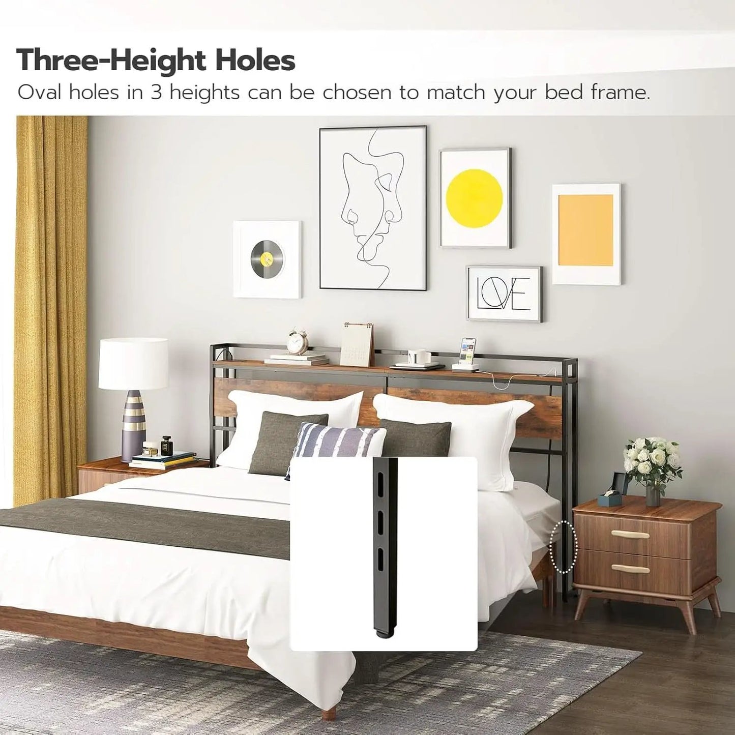 King Size Headboard with USB Ports and Storage Rack from PriceLows™