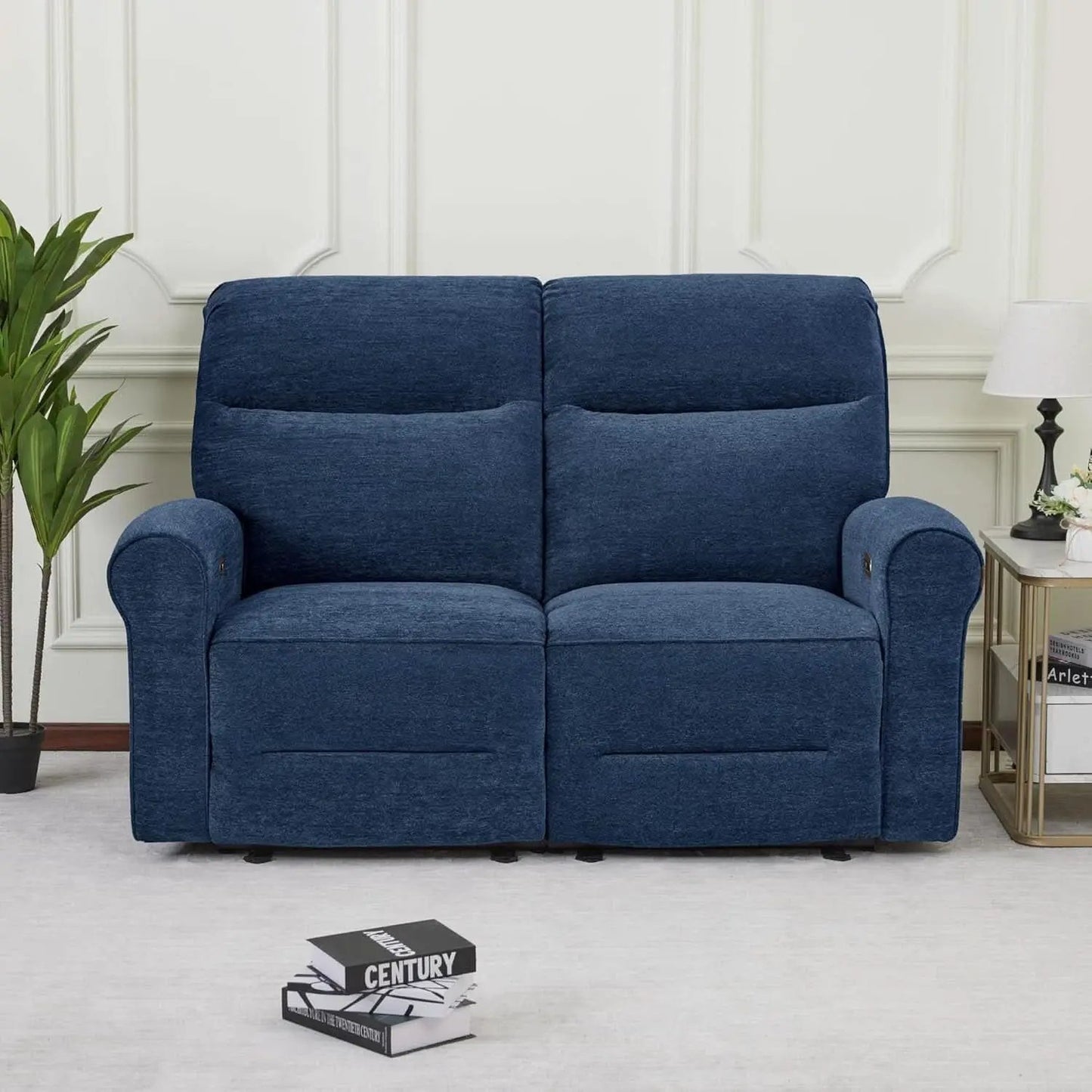 64.6 Inch Wall Hugger Loveseat Navy Blue Space Saving from PriceLows™